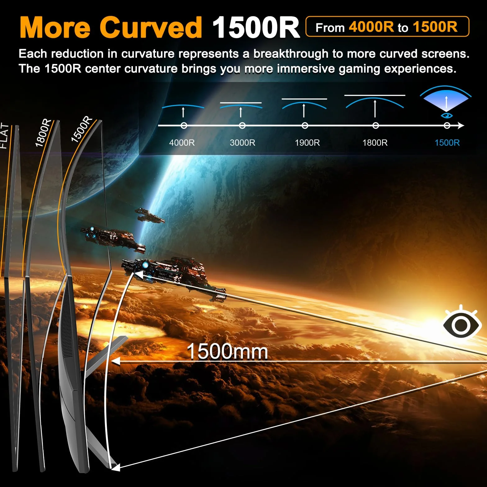 SANSUI Zakrzywiony monitor do gier 24 cale do 180 Hz MPRT 1 ms ze zintegrowanymi głośnikami, monitor komputerowy FHD 1080P Freesync 130% sRGB HDR, porty HDMI DP zamontować VESA wsparcie