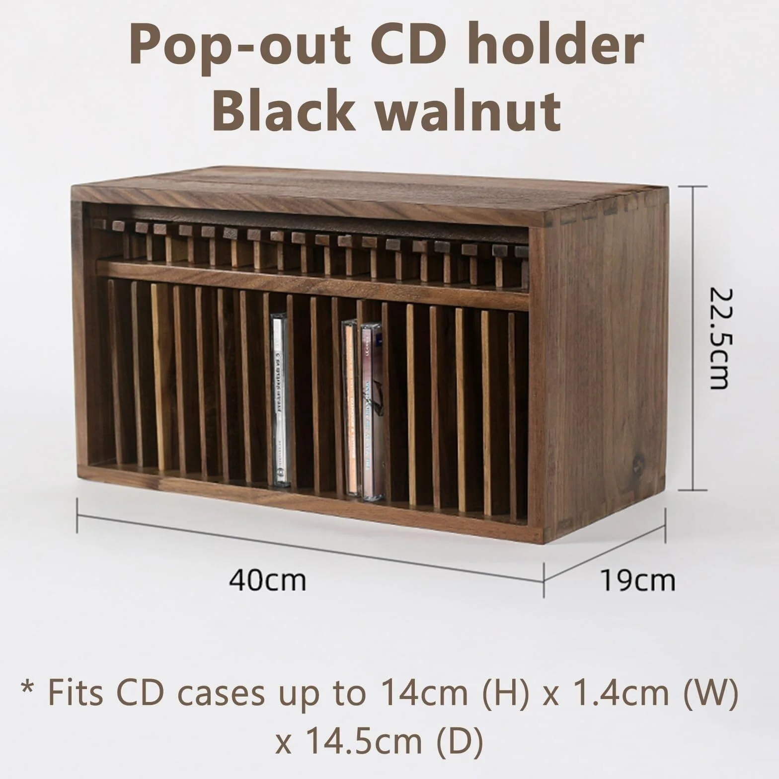 Wyskakujący stojak do przechowywania płyt CD, drewniany stojak na album z wygodnym wyskakującym przyciskiem, pojemność 19 płyt CD, organizer na DVD w stylu vintage, do sali teatralnej, dekoracji