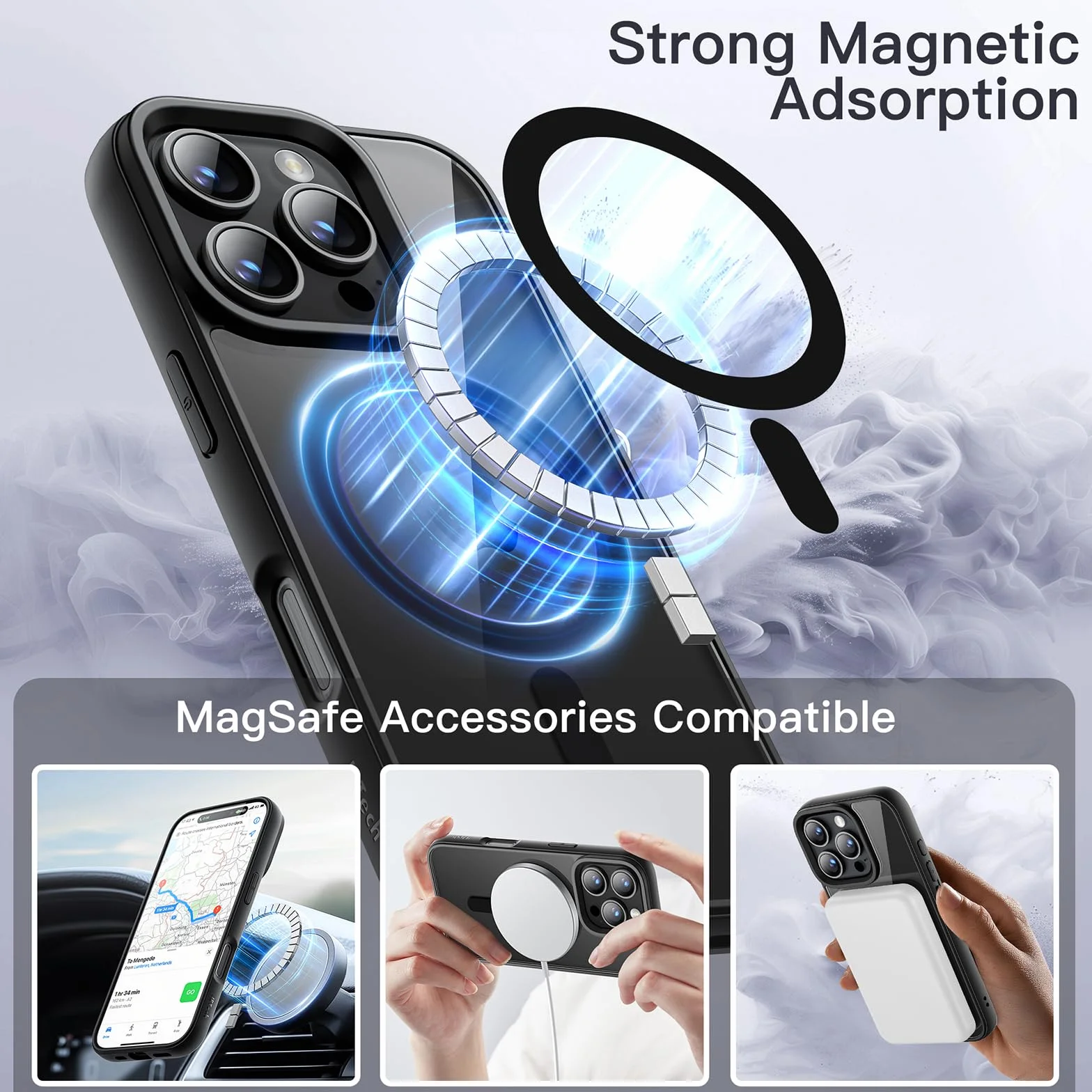 JETech Magnetyczne Etui dla iPhone 16 Pro 6,3 Cala Kompatybilne z MagSafe, Bumper Telefonu Osłona, Jednokolorowa Matowe Ramka z TPU, Odporny na Zarysowania Przejaśniać Tył (Czarny)