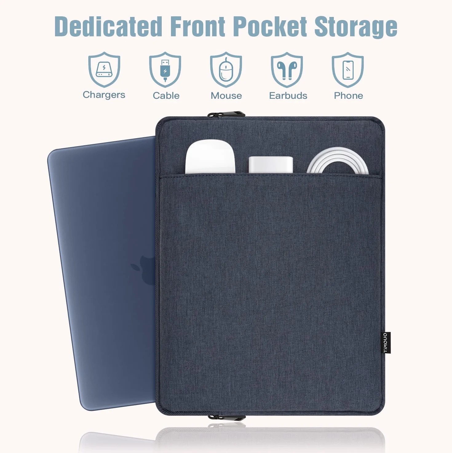 TiMOVO Laptop Sleeve For MacBook Neo 13 Inch, Dark Blue | Carrying Case Compatible With 2026 Model A3404 Equipped With A18 Pro Chip, Built-In 2 Storage Pockets Portable Protective Bag