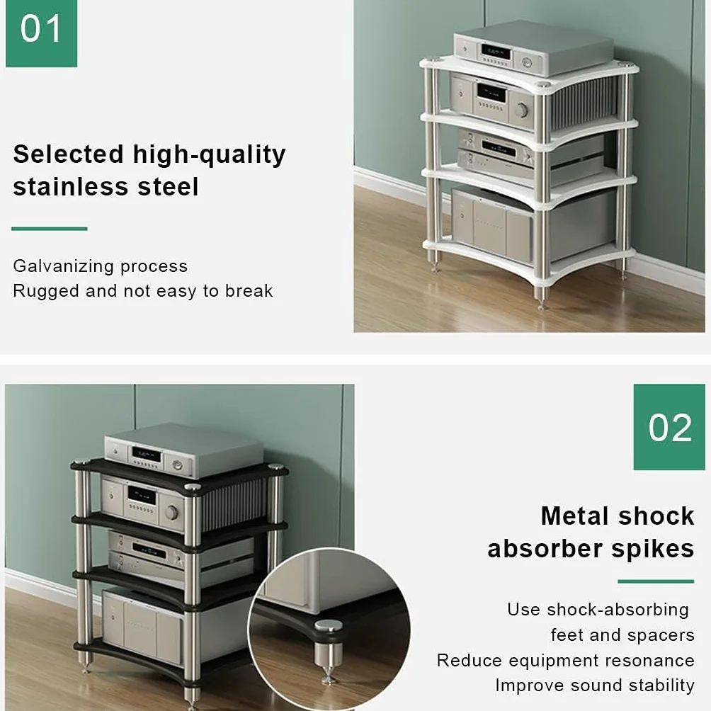 4-warstwowy stojak do szafki audio HIFI – stojak na płyty MDF z nóżkami amortyzującymi wstrząsy do wzmacniacza mocy i sprzętu audio, stylowe meble HIFI dla audiofilów