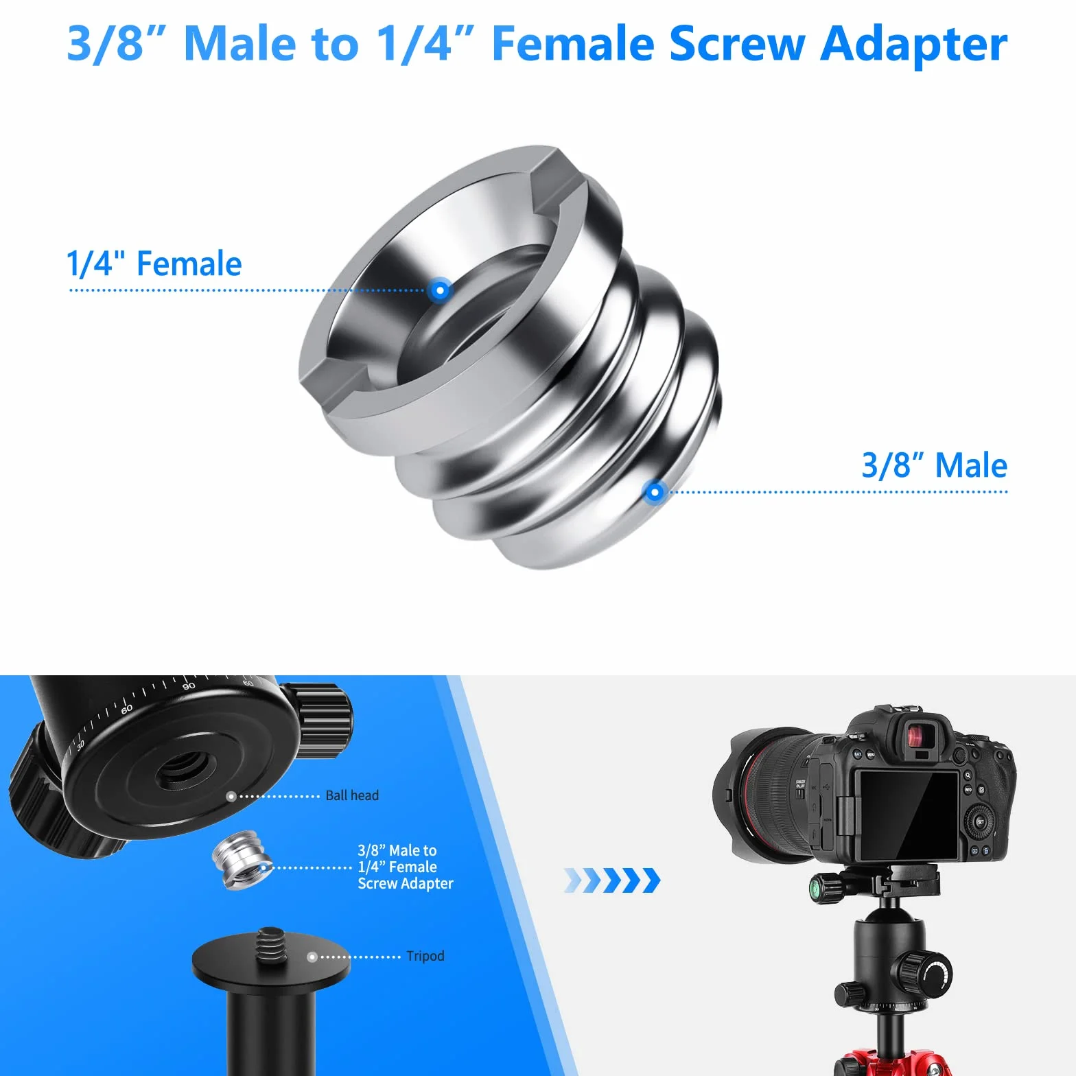 NEEWER Adapter śrub do aparatu, 22 sztuki 1/4" na 1/4" i 1/4" na 3/8" z gwintem statywu, zestaw adapterów do mocowania aparatu, statywu ST29
