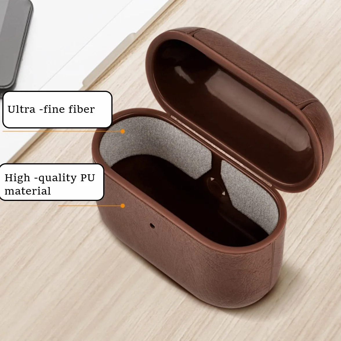 Skórzane etui do AirPods Pro 2 2022, AirPods Pro 2, etui ochronne z haczykiem, brązowe słuchawki PU Case (widoczne LED) (obsługuje bezprzewodowe ładowanie) do Apple AirPods Pro 2