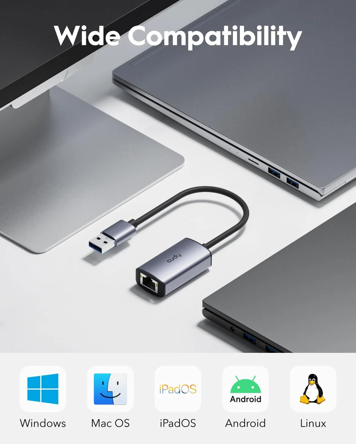 Cudy Adapter Ethernet USB-A Gigabitowy USB 3.0 Aluminiowy RJ45 LAN Bez Sterowników