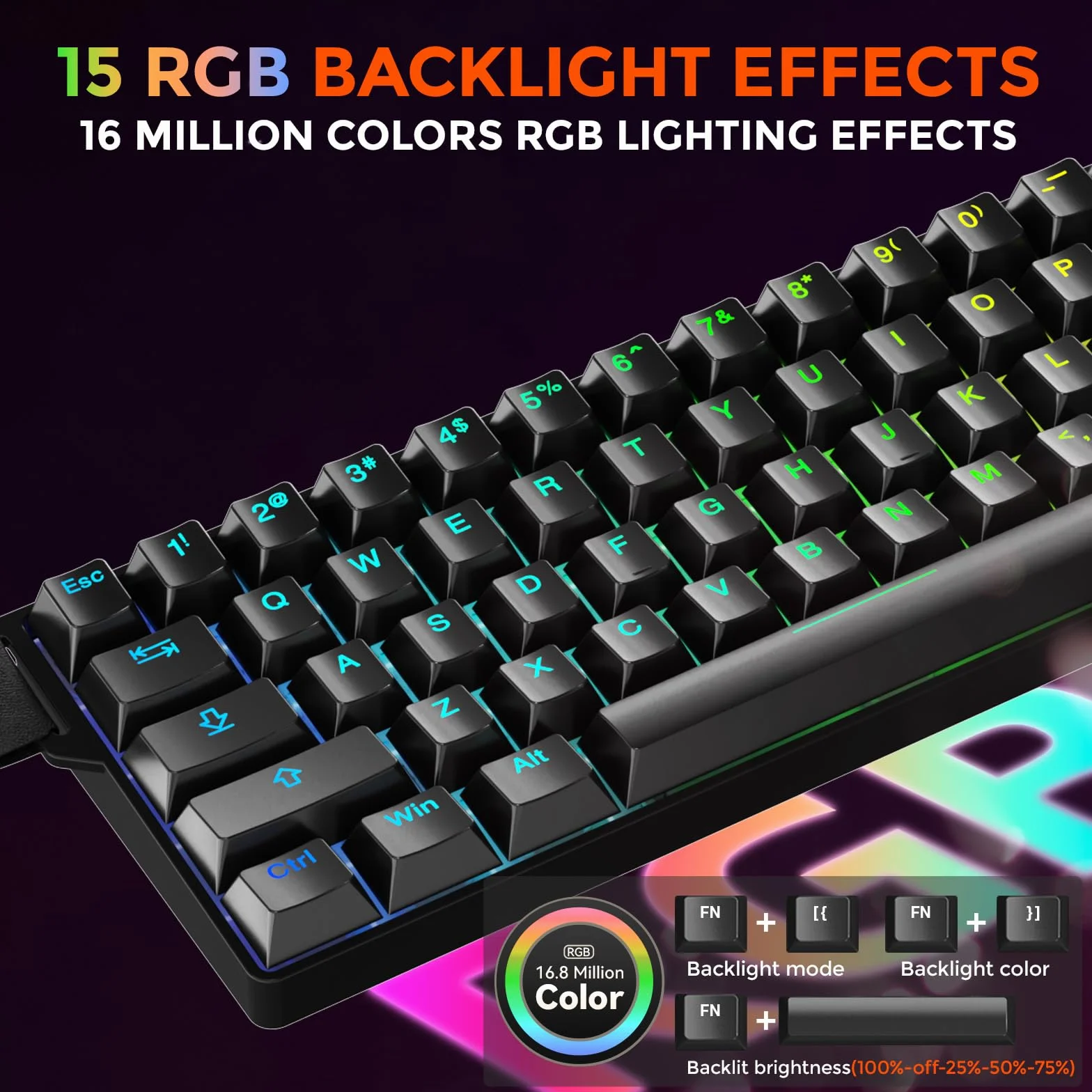 DAREU EK60 HE Klawiatura do gier 8K Hz Rapid Trigger 60% przewodowa | klawiatura magnetyczna ze zdejmowanym paskiem ozdobnym, dokładność 0,01 mm RT, przełączniki Halla, RGB, do PC/Mac