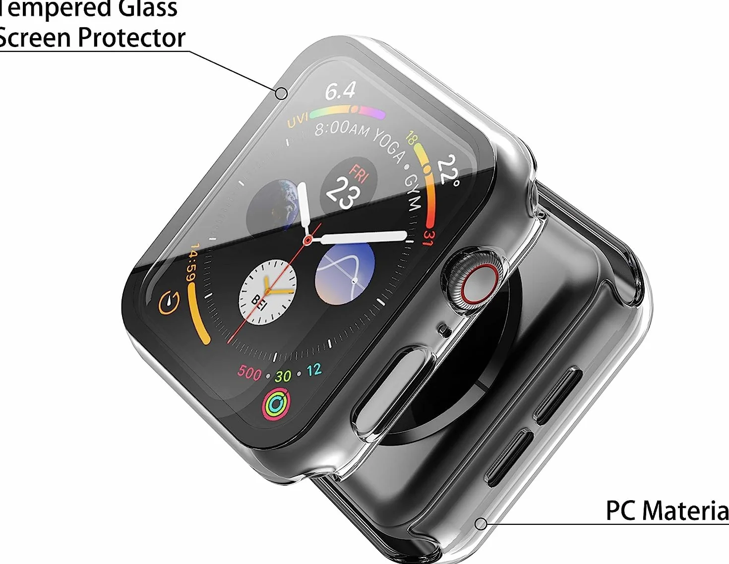 Misxi Twarde etui z poliwęglanu z osłoną ekranu ze szkła hartowanego, kompatybilne z Apple Watch SE 2 (2024) SE Series 6 Series 5 Series 4 44 mm, odporne na zarysowania ogólne etui ochronne do iWatch,