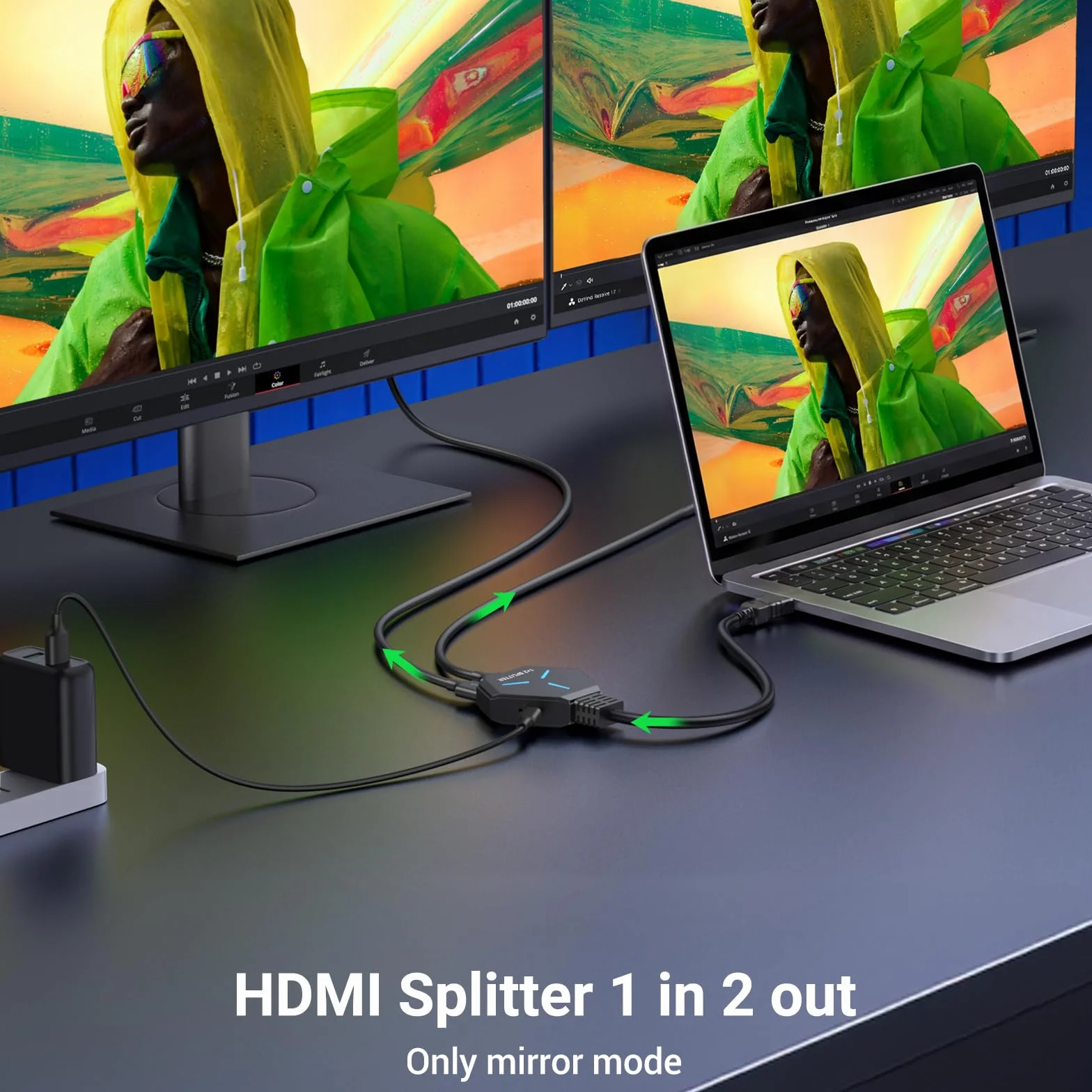 KiWiBiRD Rozdzielacz HDMI 1 w 2 wyjście do daul monitorów, splitter adapter HDMI lustrzane ekrany dwukierunkowy 4K 2160p 1440p 1080p HDCP, kompatybilny z TV Laptopa Gier PC PS5 PS4 Projektor