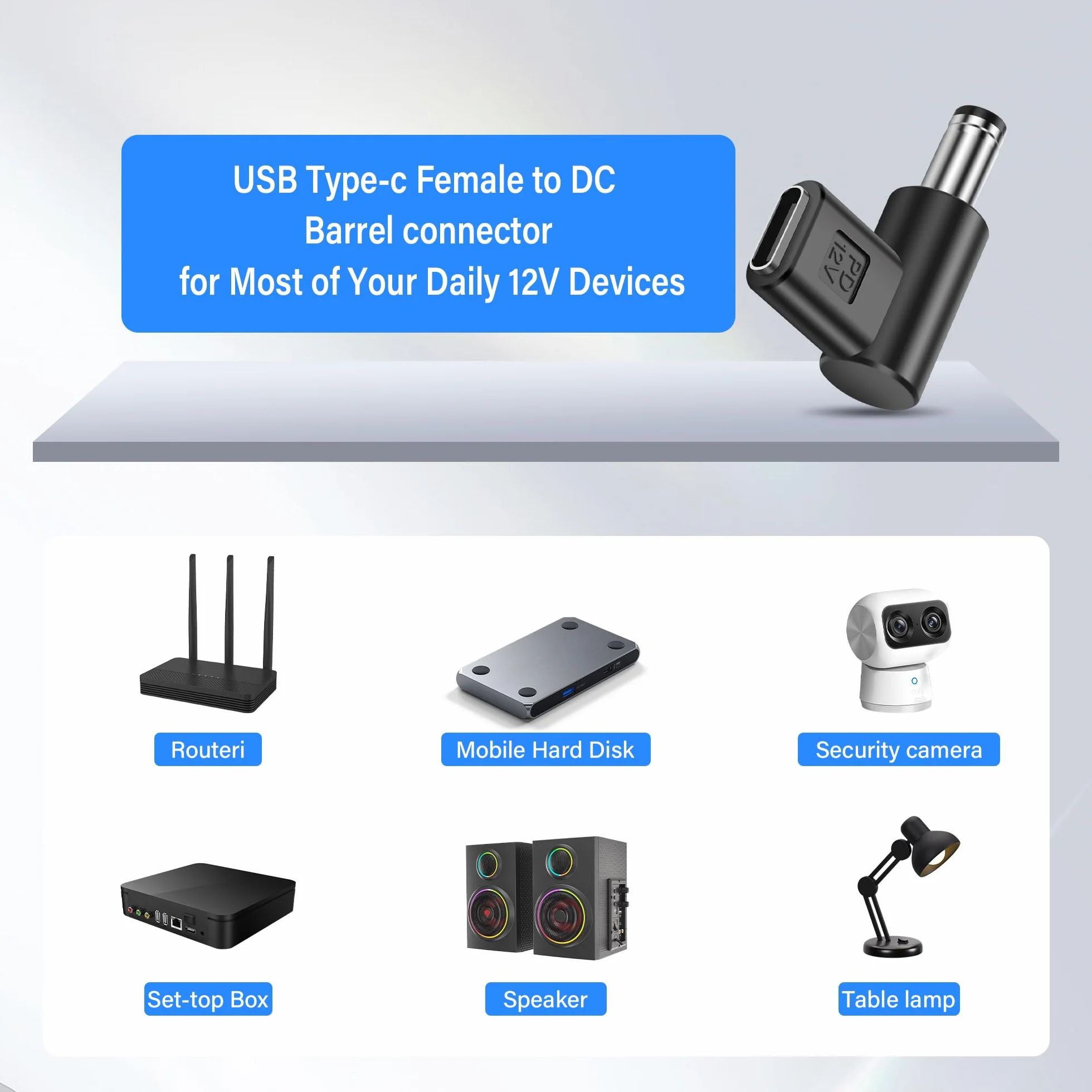 12 V USB C na DC 5,5 x 2,1 mm Konwerter, 90 stopni DC 5,5 x 2,1 mm złącze na gniazdo USB C emulator PD adapter z wyzwalaczem, do kamery, routera, diody LED (4-pak)