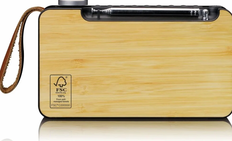 Lenco PDR-040 - przenośne radio DAB+ – radio FM – z Bluetooth – wbudowany akumulator o pojemności 2000 mAh – 3 W RMS – zegar i funkcja budzika – z prawdziwego bambusa – kolor czarny