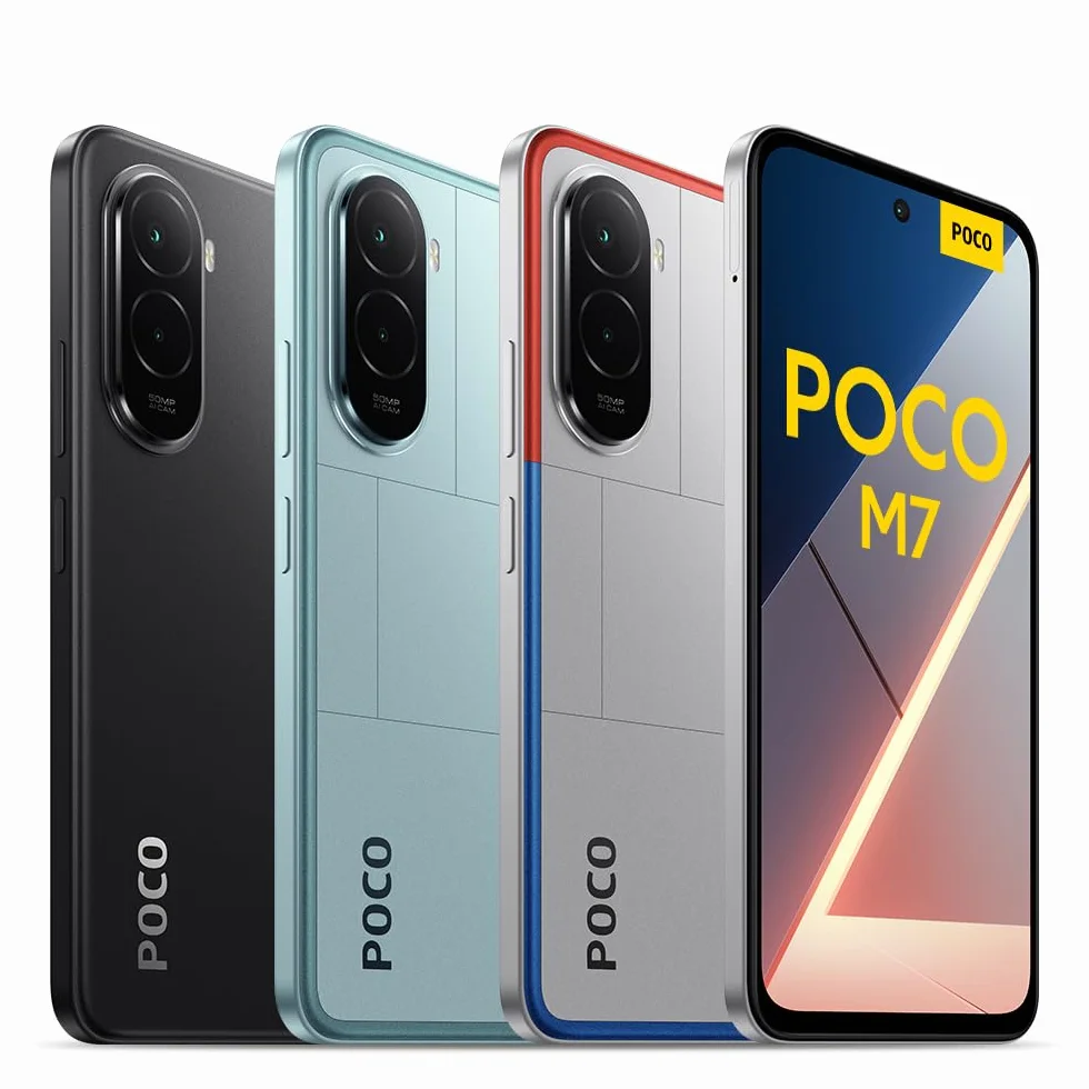 XIAOMI POCO M7 smartfon 6+128 GB, podwójny aparat 50 MP z AI, 16,9 cala FHD+, Snapdragon 685, szybkie ładowanie 33 W i odwracalne 18 W, ładowarka nie jest dołączona, srebrna (Wersja ES)