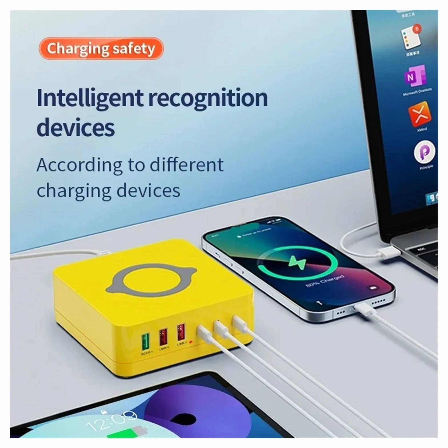 Stacja Ładująca USB 140 W Z 6 Portami Szybka Bezprzewodowa Podstawka QC PD3.0 Szybkie Ładowanie 65 Do Tabletu Laptopa MożLiwość Szybkiego łAdowania(Yellow)
