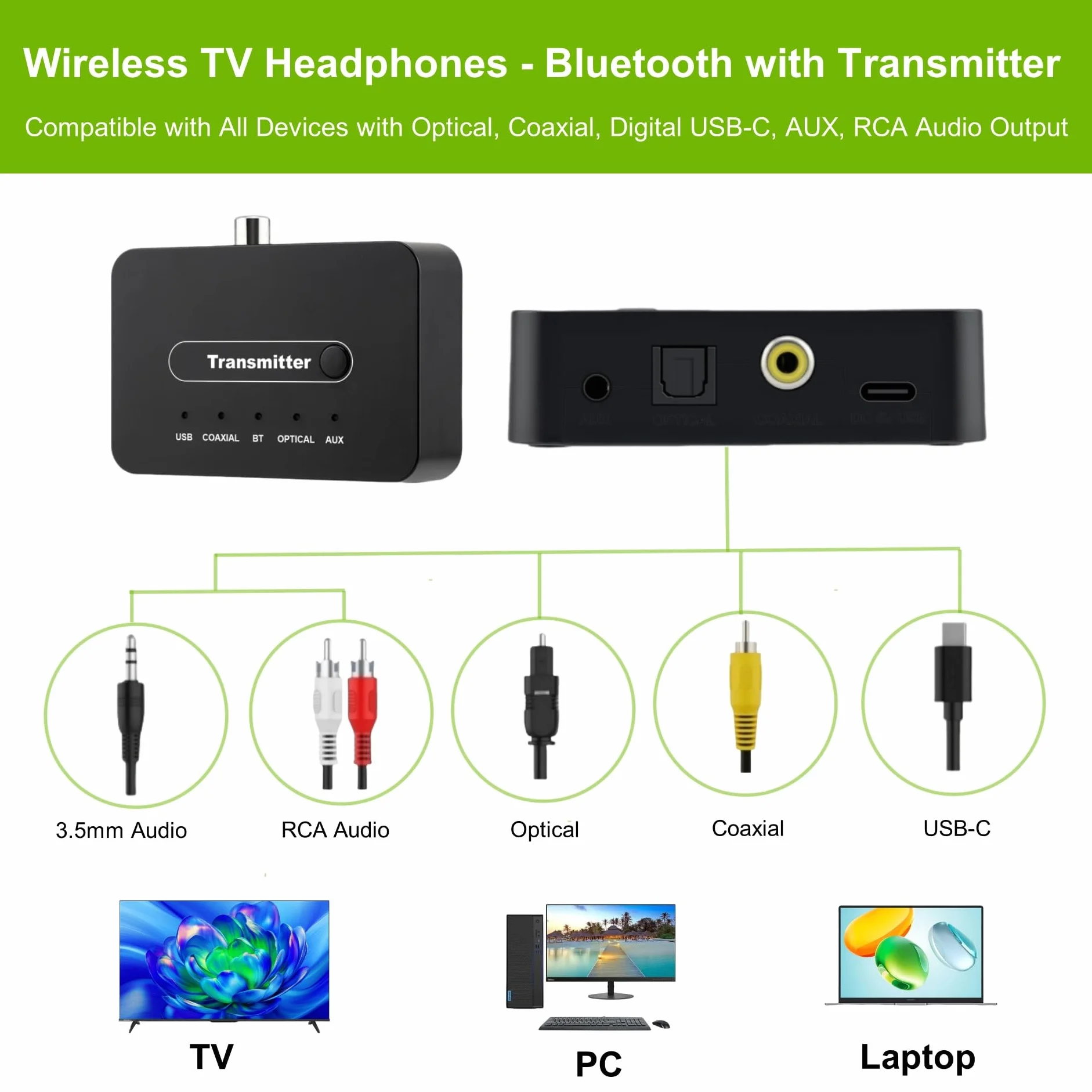 Bezprzewodowe słuchawki z nadajnikiem do oglądania telewizji, redukcja szumów, słuchawki telewizyjne dla seniorów, dźwięk stereo HD, zestaw słuchawkowy Bluetooth, bez opóźnienia dźwięku, czas