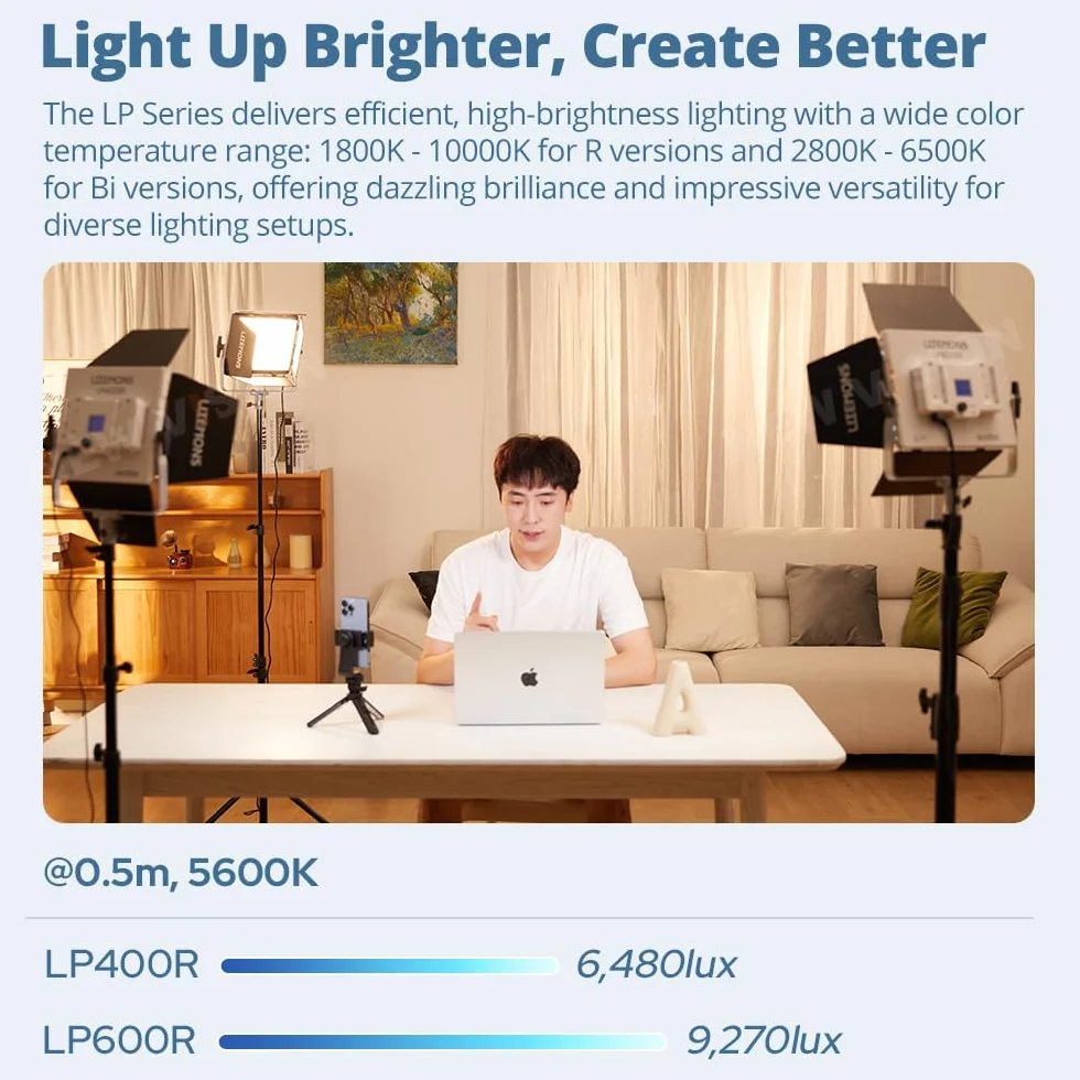 Godox Litemons LP600R RGB LED panel świetlny ze sterowaniem aplikacją, 60 W, oświetlenie studyjne z drzwiami stodoły, 1800-10000 K, 14 trybów FX, obracany o 360°, CRI 96+ TLCI 96+, (Godox LP600R)