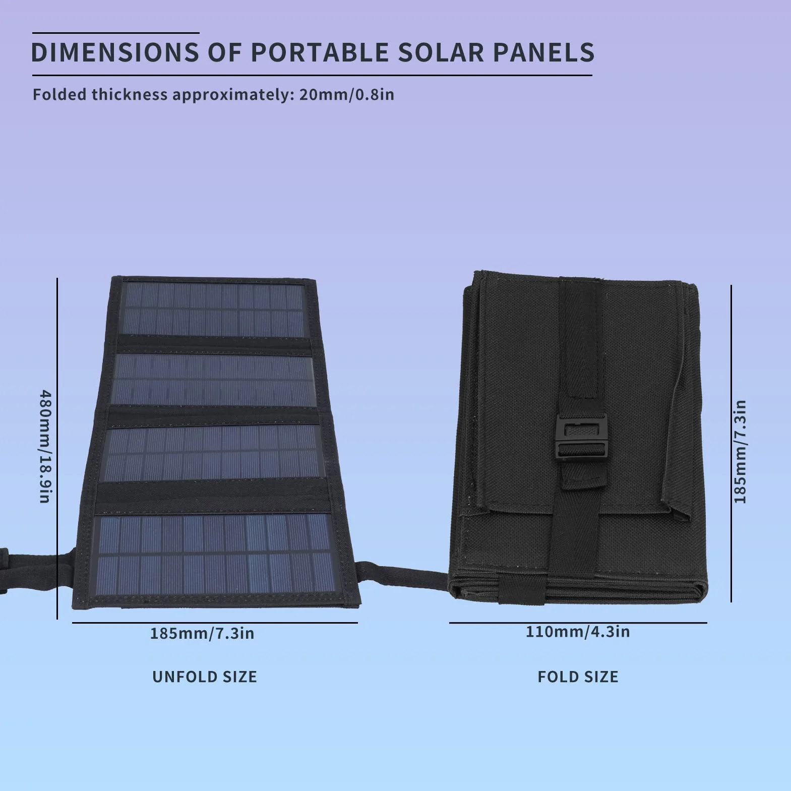 Przenośny Panel Słoneczny 20 W, Składana ładowarka do Paneli Słonecznych USB, Wodoodporność IP65, Wyjście USB5V, Rozłożone Panele Słoneczne 480x185mm do Telefonu, Laptopa,(Czarny)