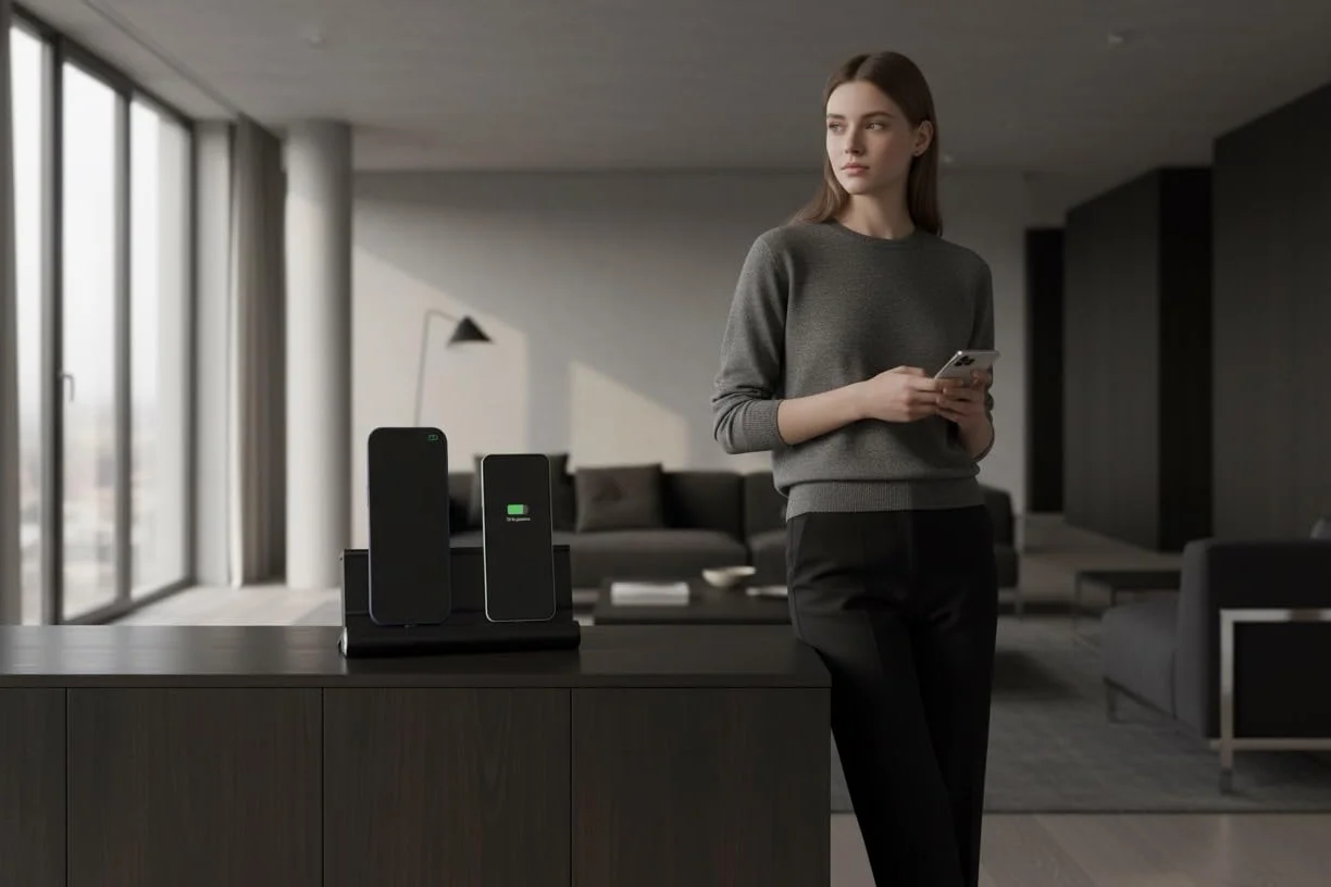 udoq 250 USB-C stacja ładująca do smartfonów, z ładowarką Power Delivery Charger, wysokiej jakości wzornictwo 4 mm aluminium