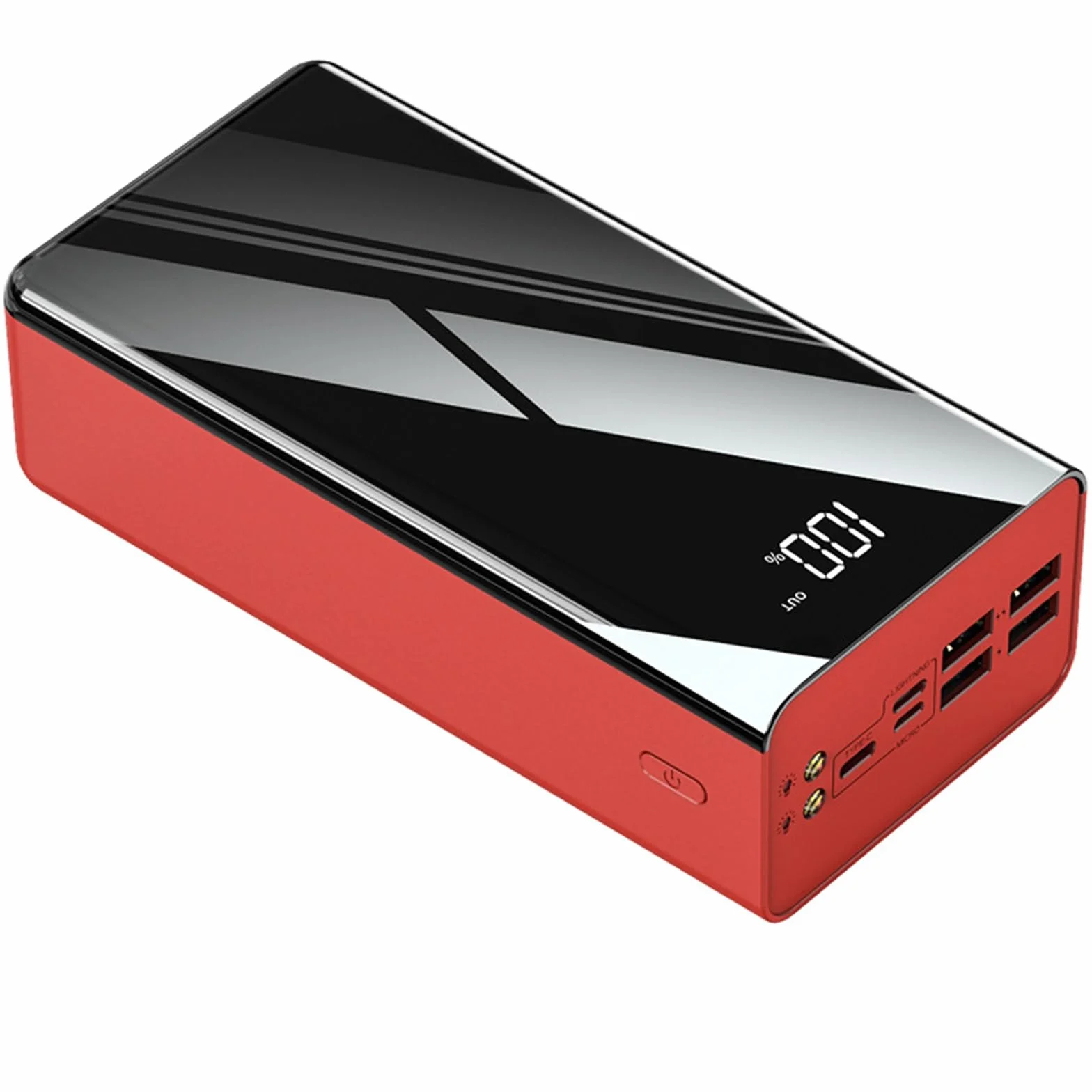 Przenośna ładowarka 40000-100000 mAh powerbank o dużej pojemności, obsługa szybkiego ładowania z wyświetlaczem, może ładować 4 urządzenia jednocześnie do smartfonów, tabletów, konsol do gier (czerwona