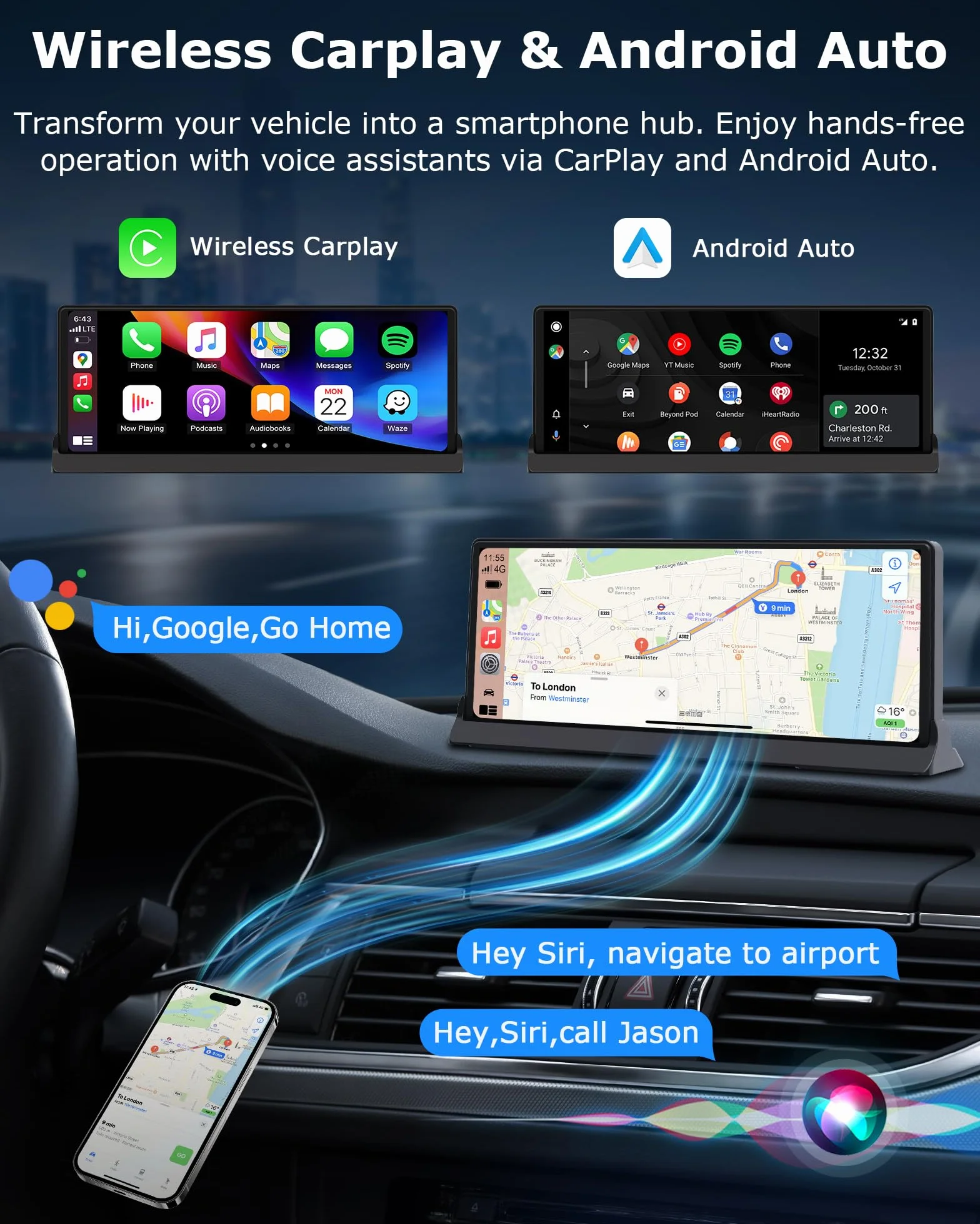 Ekran 4 w 1 do samochodu Carplay Android Auto Avec You.tube/Net.flix/Tik.tok | Obsługa Exclusif 10,26 Pouces Android Auto Display radio samochodowe do samochodu, z kamerą Recul Wi-Fi dwupasmowy, Bluetooth