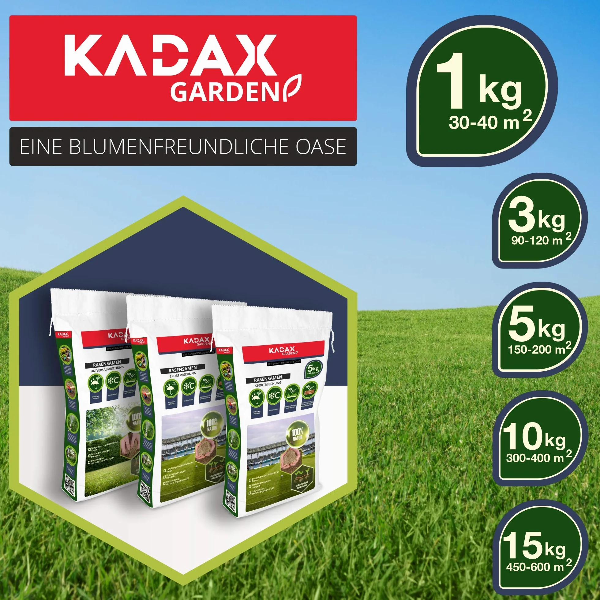 KADAX nasiona trawnika, nasiona trawy, trawa uniwersalna, mieszanka traw, nasiona trawy, nasiona, mieszanka nasion trawy, nasiona na solidny i estetyczny trawnik (1 kg)
