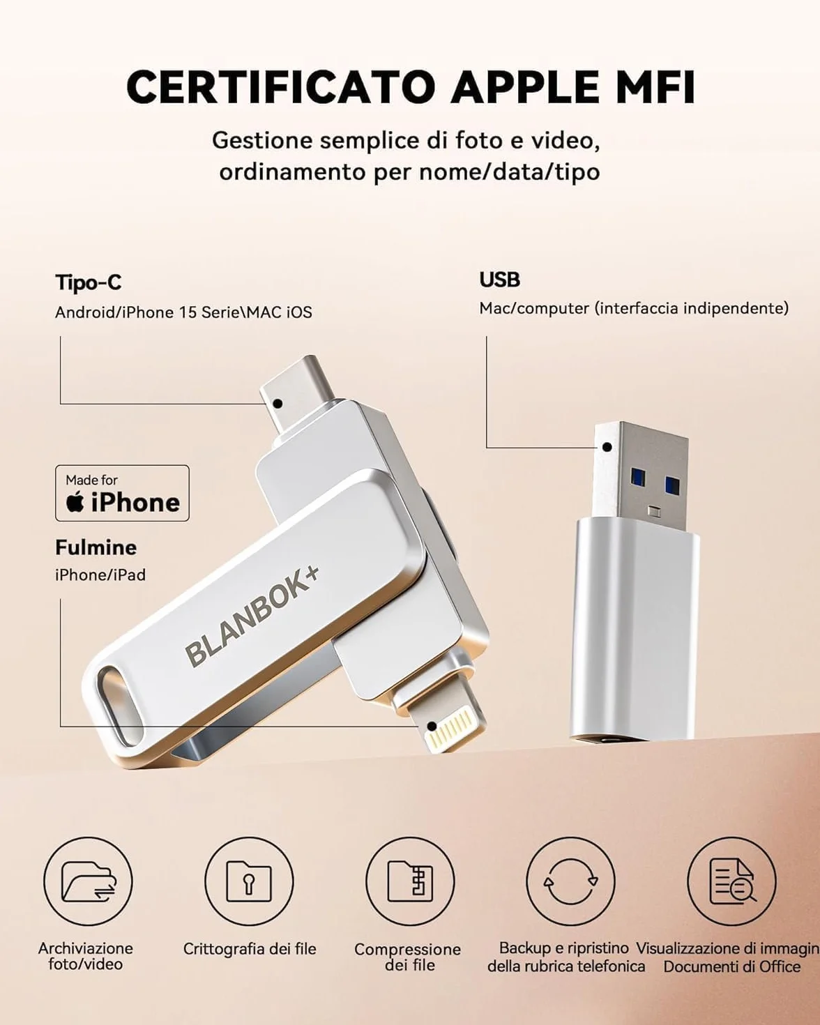 Certyfikat MFi 256GB Pendrive USB do iPhone'a, certyfikat MFi, pendrive USB 3 w 1 Lightning i Type-C z adapterem USB 3.0 Pamięć zewnętrzna do iPhone'a,