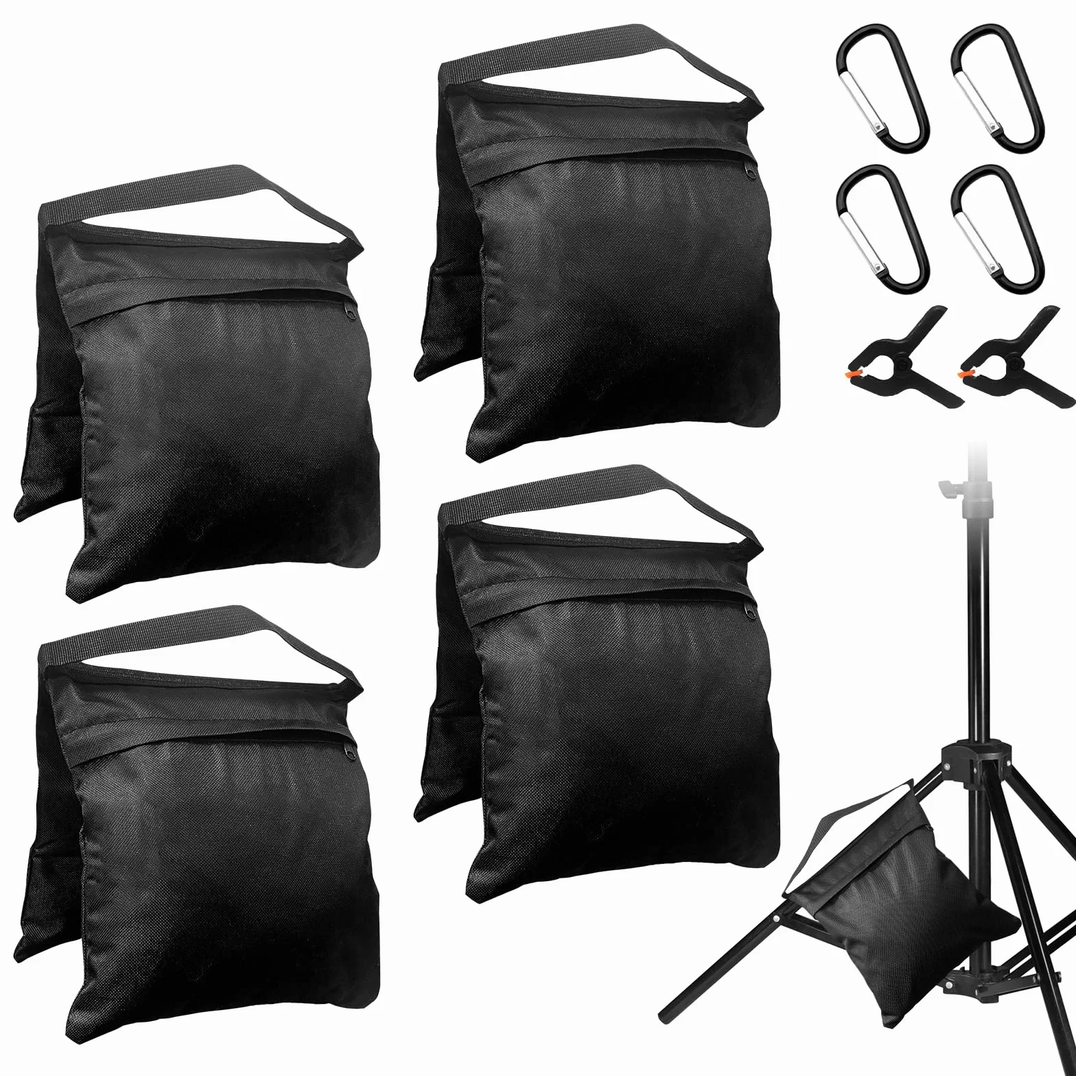 Worek na piasek do fotografii statywu, 800D, nylonowe worki na obciążniki z haczykami, przeciwwaga do statywów świetlnych, studio, wideo i obicia, kolor czarny, 57 x 27 cm