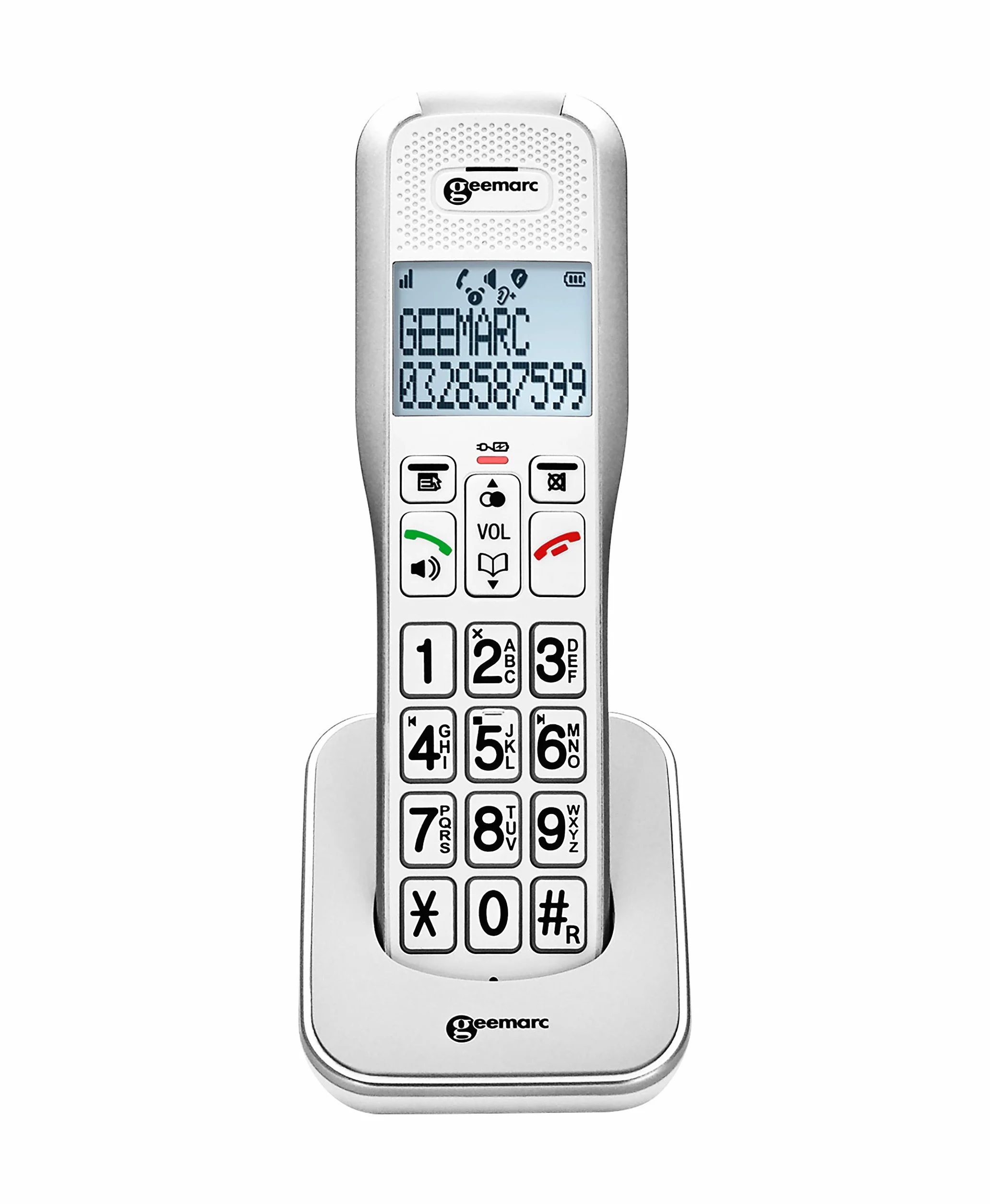 Geemarc Amplidect 595 Combi – wzmocniony telefon przewodowy i dodatkowa słuchawka z automatyczną sekretarką i funkcją SOS dla seniorów – średni do ciężkiego ubytku słuchu – wersja DE
