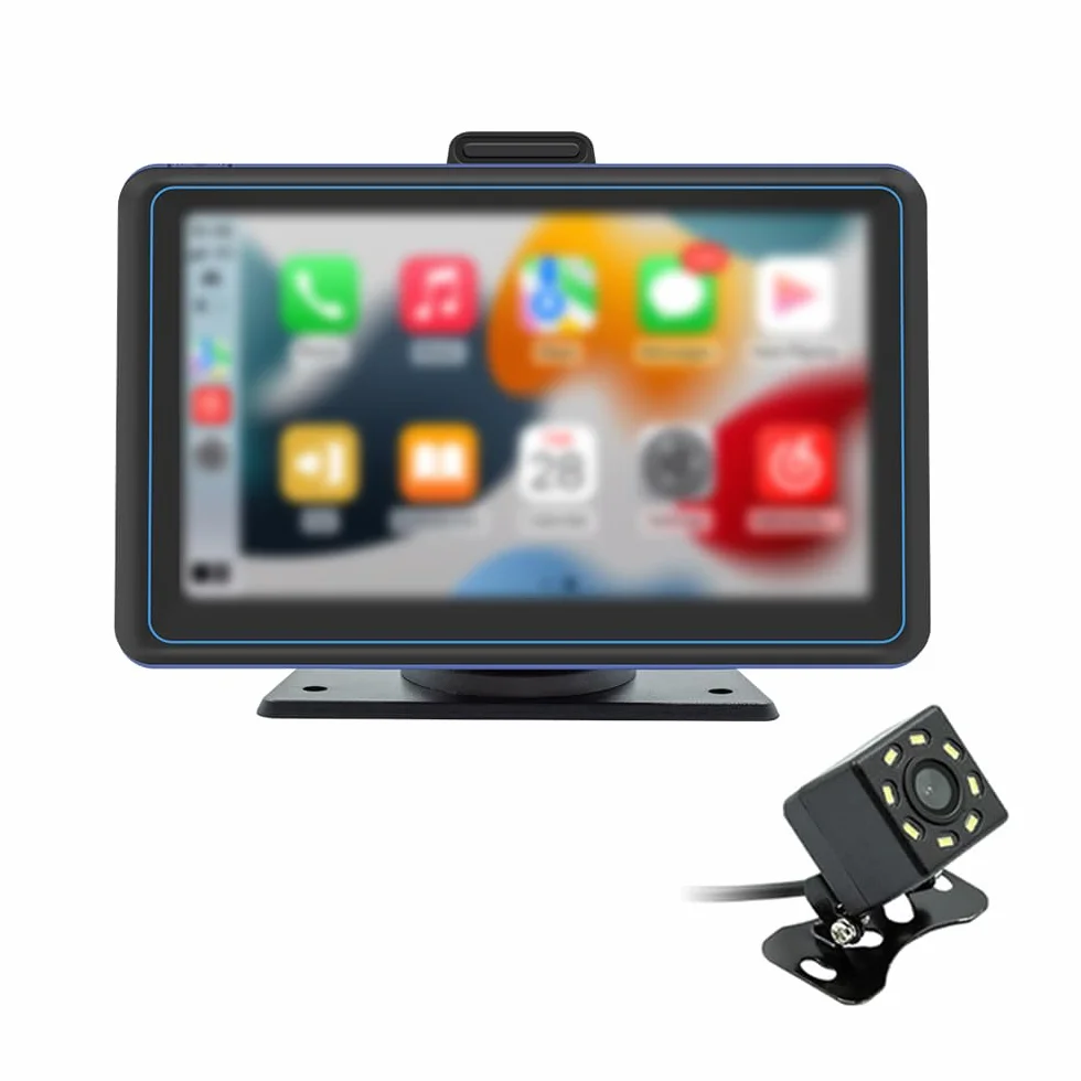 Przenośny samochodowy odbiornik stereo, odtwarzacz MP5 z 7-calowym ekranem dotykowym 720p, 12 światełek, kamera cofania, podwójny transmiter USB BT-5.0-FM, kompatybilny z Appleplay i Android