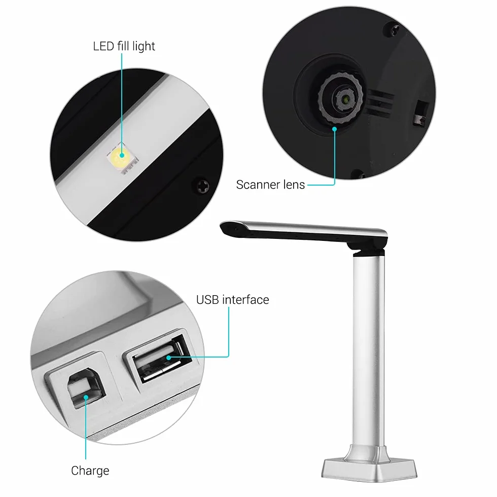 BK32 składany skaner dokumentów HD High Speed USB 15 megapikseli, format skanowania A4, ze światłem LED, do klasy, biura, biblioteki, banku, dla