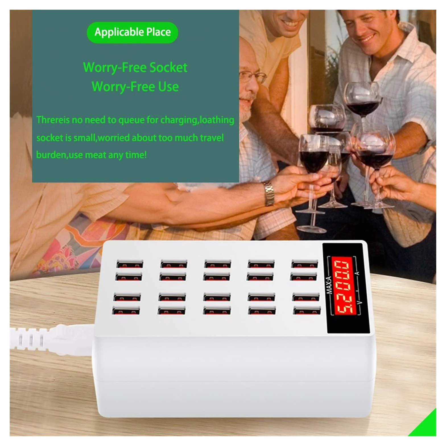 Ładowarka USB Stacja ładująca USB, stacja ładująca do wielu urządzeń Szybkie ładowanie z ekranem LCD Cyfrowy wyświetlacz do tabletów telefonicznych Smartfonów Przenośny(A5 Blue)