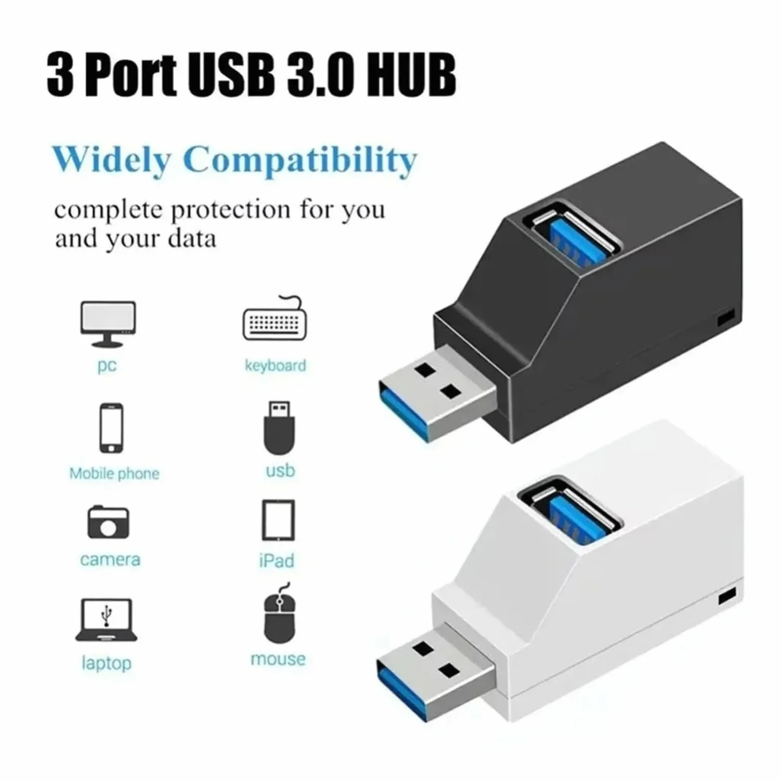 Hub USB 3.0 3-portowy, obrotowy rozdzielacz USB, USB 2.0/3.0, ekspander do komputerów, laptopów, akcesoriów (USB 2.0 White)