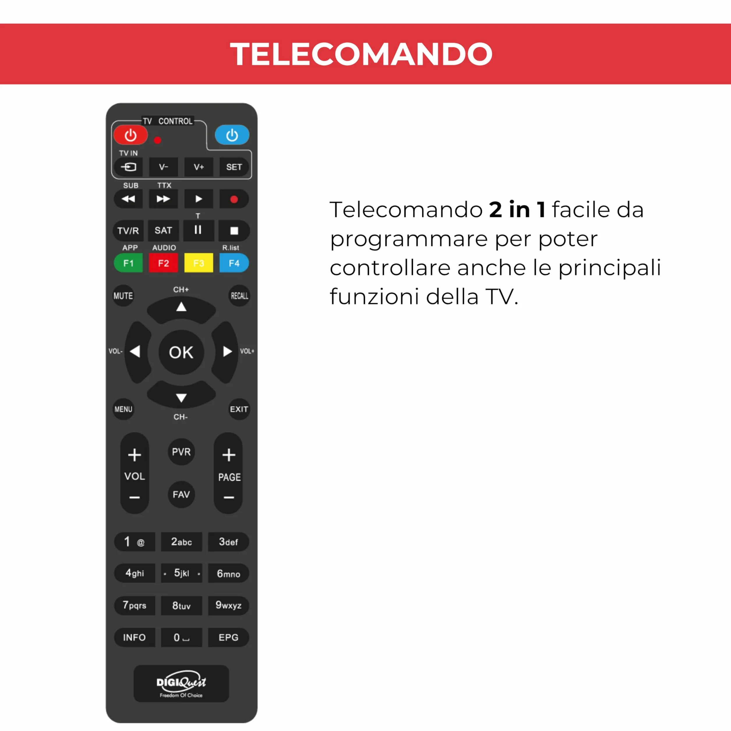 DIGIQUEST Dekoder tivùsat RetroTV MICROSAT, DVB-S2 HEVC H265 | SAMOINSTALUJĄCY | Pilot 2 w 1 | Smartcard tivùsat w zestawie | HDR10 / HLG | Aktywowana funkcja nagrywania | Merlin