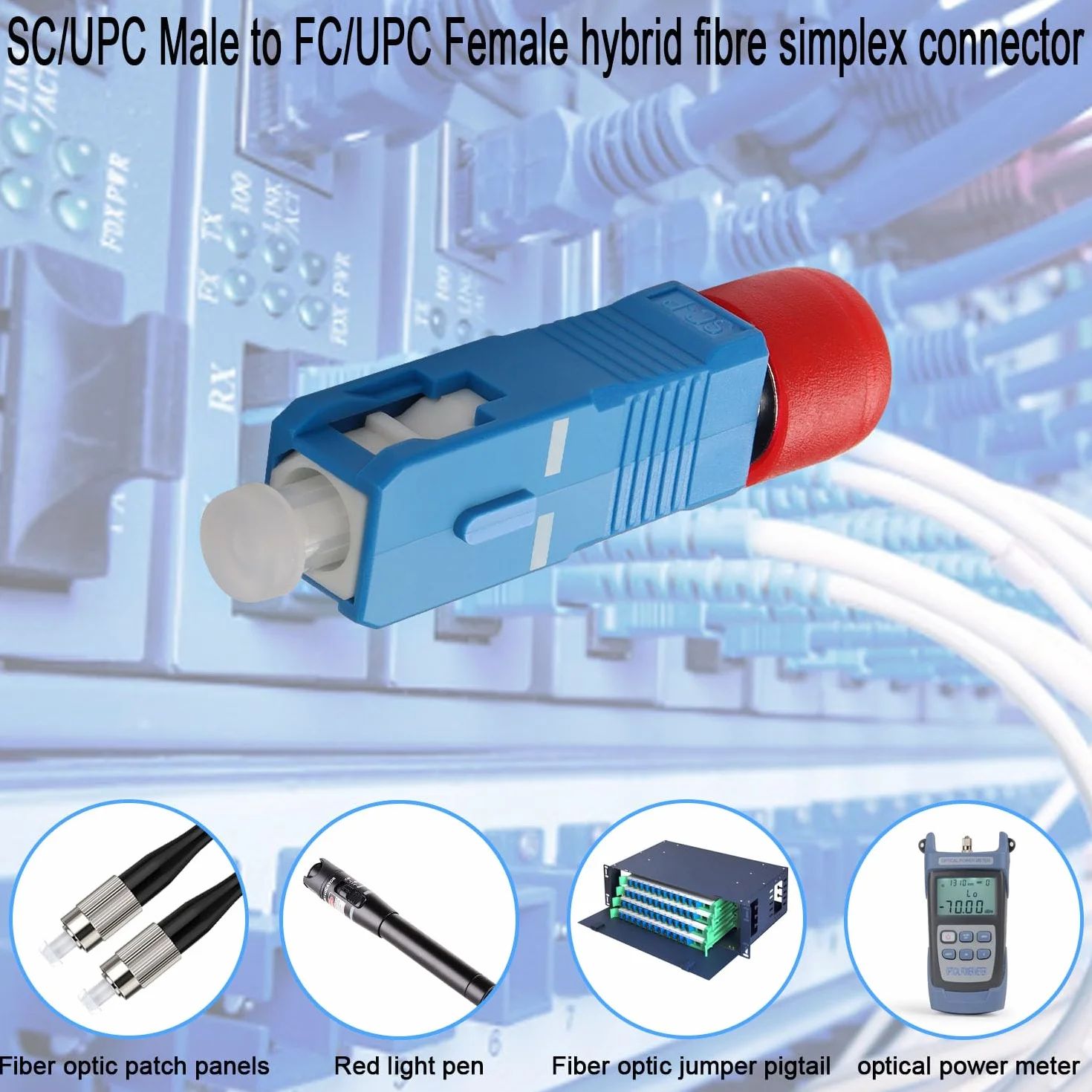 QIANRENON SC męski na FC żeński hybrydowy adapter światłowodowy złącze SM 9/125μm SC/UPC do FC/UPC światłowodowy simplex złącze konwertera, do optycznego miernika mocy czerwonego pióra