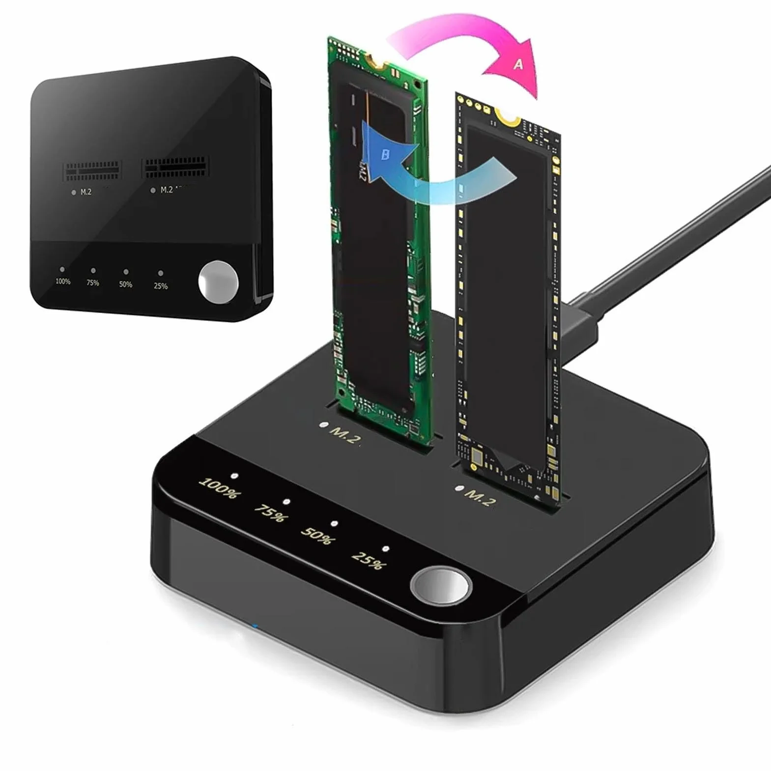 Luocute 20 Gb / S NVME SSD Duplicator, Dual Bays M.2 Deplicator Dysk Twardy, Zasilany USB C, Zoptymalizowane Chłodzenie, Przenośne i Praktyczne, Wsparcia, OS X, do Klonowania i