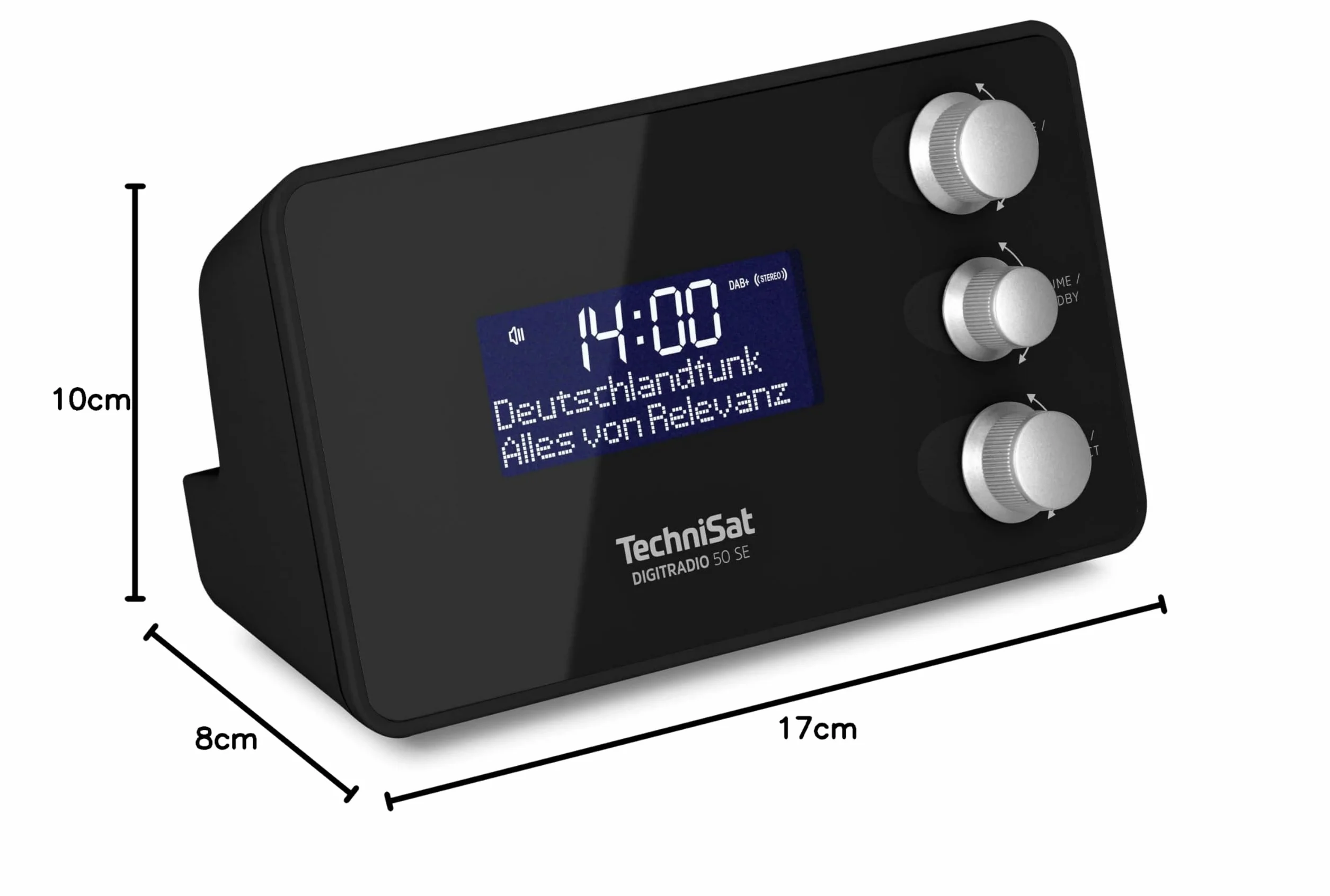 TechniSat DIGITRADIO 50 SE - Radiobudzik (DAB+/FM, ściemniany wyświetlacz, 2 programowalne alarmy, drzemka, timer uśpienia, 1,5 W, wejście słuchawkowe, ładowanie USB) czarny