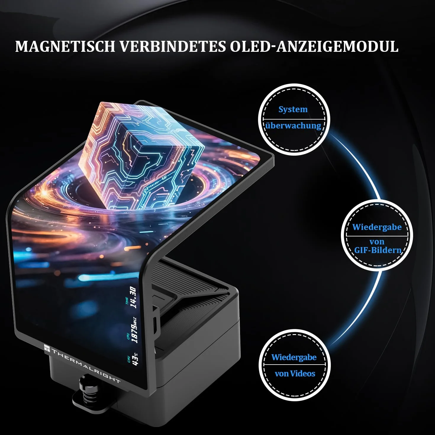 TR Levita Vision 360 ARGB czarna chłodnica procesora AIO bezprzewodowa, zakrzywiony ekran o rozdzielczości 2400 x 1080, do AM4/AM5, Intel LGA1851/1700, wyświetlacz 3D 6,67"