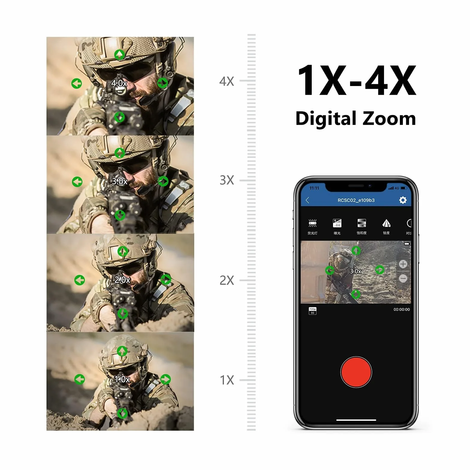 RunCam ScopeCam2 4K Airsoft Camera 4xDigital Zoom HD Mini WiFi Action Camera dla Airsoft Paintball Hunting Tactical Training z kablem przełączającym nagrywanie (obiektyw średniego zasięgu 25 mm)
