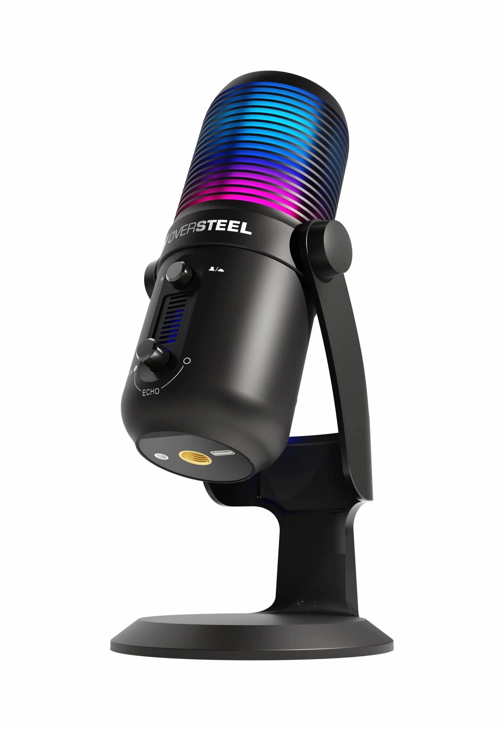 Oversteel - Elinvar mikrofon do gier USB, kardioidalny i wielokierunkowy z ramieniem i stojakiem, podświetlenie RGB, Plug & Play, kompatybilny z PC, XBOX Series, PS4, PS5 i Mac, czarny