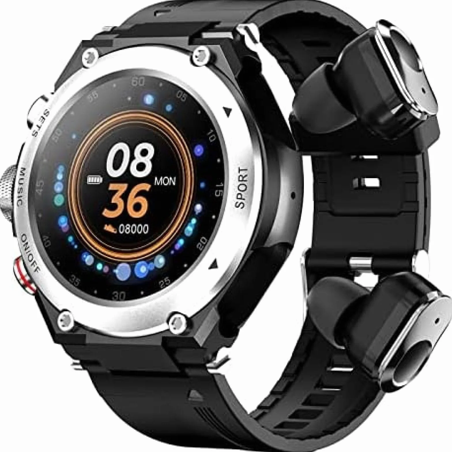 Inteligentny Zegarek 2 W 1 Z Wkładkami Dousznymi, Inteligentny Zegarek Z Wbudowanym Głośnikiem Dousznym Bluetooth, Zegarek Z Trackerem Fitness, Głośnik, Nagrywanie, Termometr Do Ciała,Srebro,Const