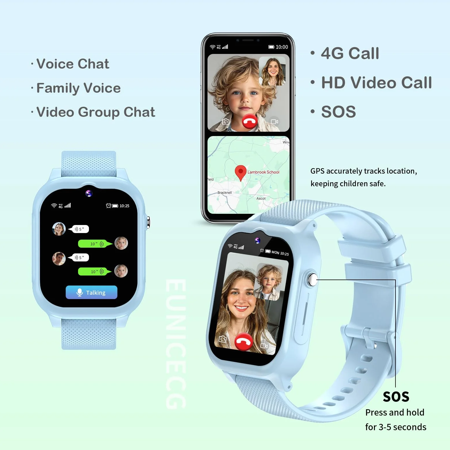 4G Smartwatch Dla Dzieci Chłopcy Dziewczynki Tracker GPS Telefon | SOS Rozwołanie Wideo Krokomierz Budzik Kalkulator Wodoodporne Cyfrowe Zegarek dla Dziecka Urodziny Prezenty
