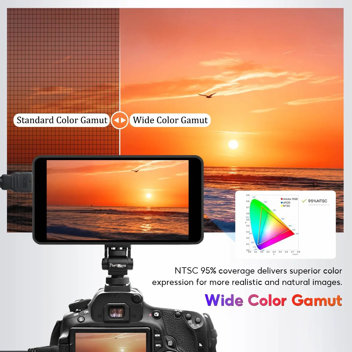 Portkeys PT5 II 5" Monitor Podglądowy z Ekranem Dotykowym, Jasność 500 nitów, Obsługa 3D LUT, Fale Luma/RGB, Wyjście HDMI 4K, Full HD dla Lustrzanek i Bezlusterkowców | Obsługa 3D LUT, Fale Luma/RGB, Full HD, Dla Lustrzanek, Wyjście HDMI 4K