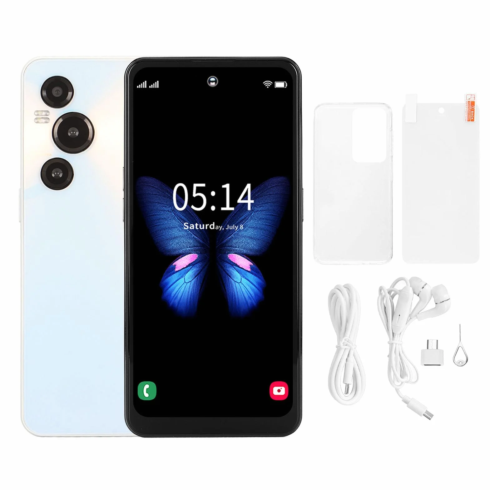 Smartfon 8 GB RAM 256 GB ROM, Dual SIM Dual Standby ABS LCD 13 MP Przednia Kamera Tylna 48 MP Odblokowany Smartfon do Domu (Biały)