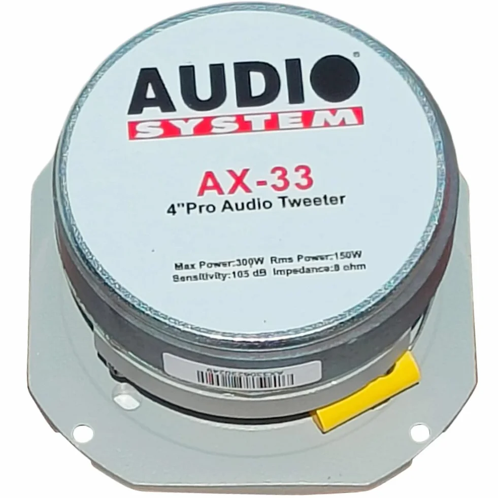 ZESTAW DO AUDIO SYSTEM AX-33, 1 superwysokotonowy 10,2 x 10,2 cm, 150 W RMS, maks. 300 W, impedancja 8 omów, 105 db SPL, na imprezy, do domu, 1 sztuka