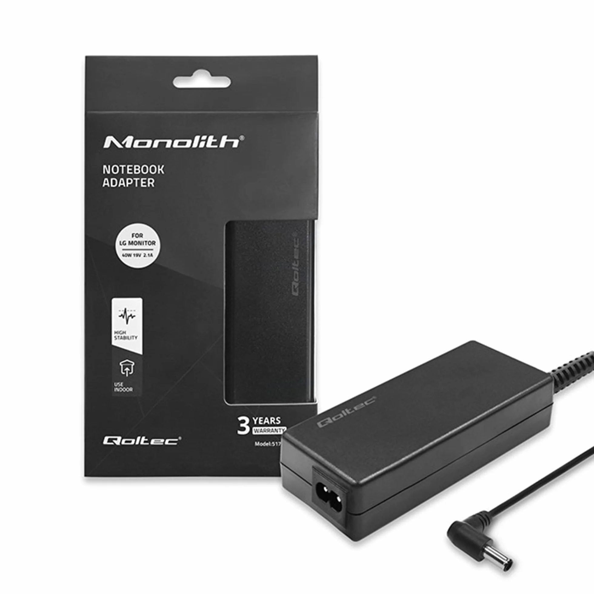Qoltec Zasilacz sieciowy do monitora LG 40W | 19V | 2.1A | 6.5 * 4.4 | +kabel zasilający