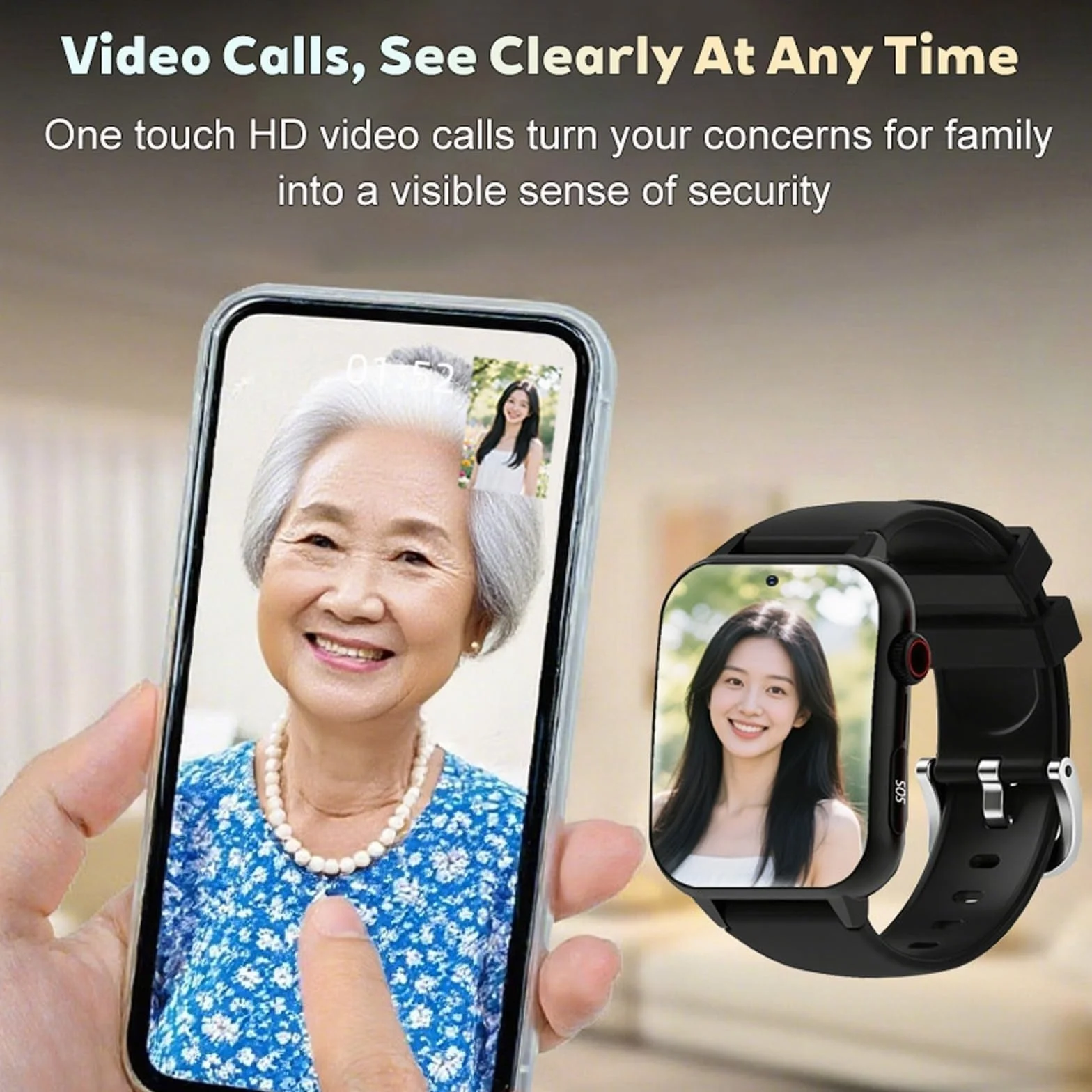 Inteligentny Zegarek Dla Seniorów Z Połączeniem Wideo HD Wykrywanie Upadku Wodoodporne Urządzenia GPS IP67 Ostrzegające Przed Upadkiem Dla Mężczyzn/kobiet(Red)