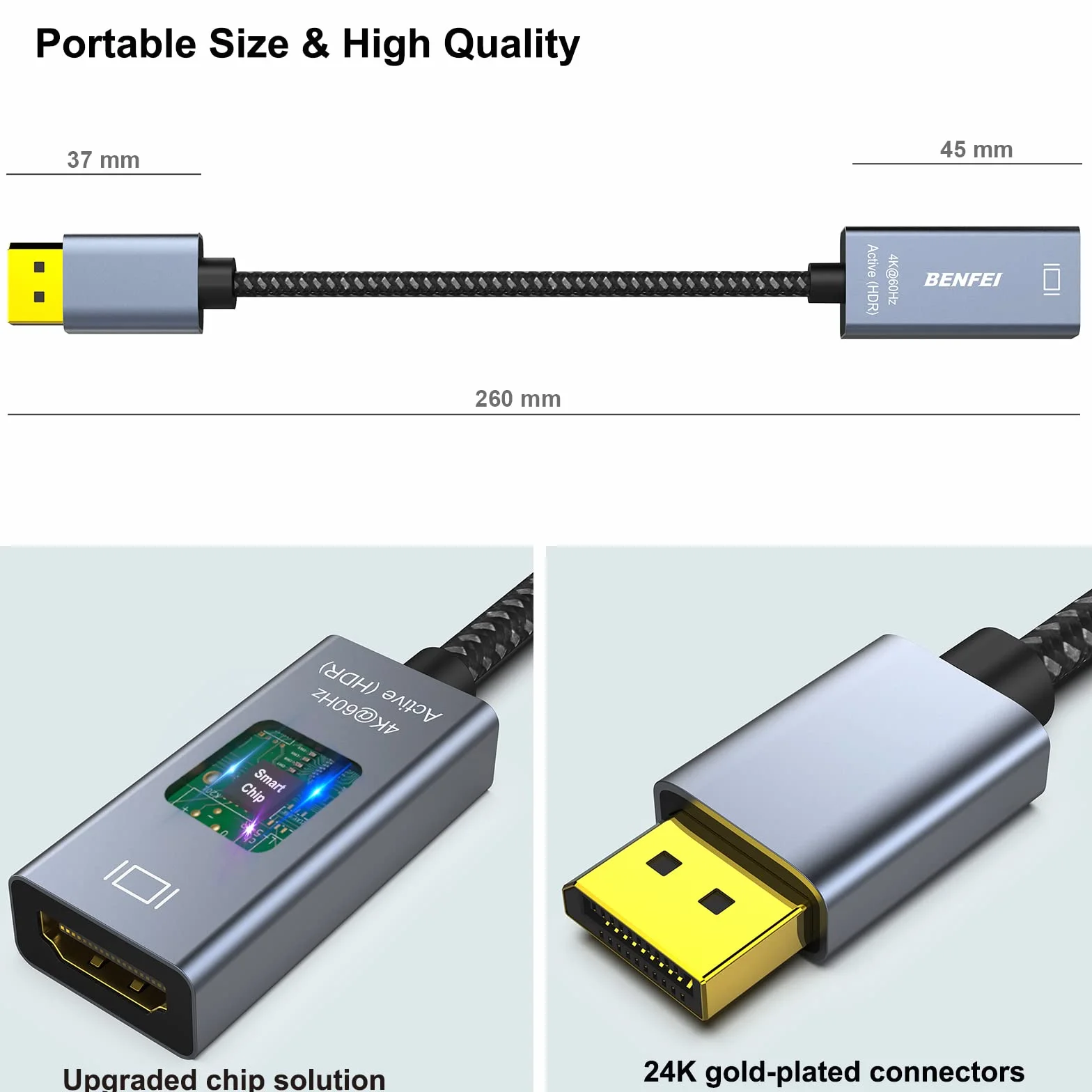 BENFEI Aktywny adapter DisplayPort na HDMI 4K przy 60 Hz, kompatybilny z komputerem, laptopami, komputerami stacjonarnymi, tabletami lub stacjami dokującymi DisplayPort, obsługa Eyefinity do gier na