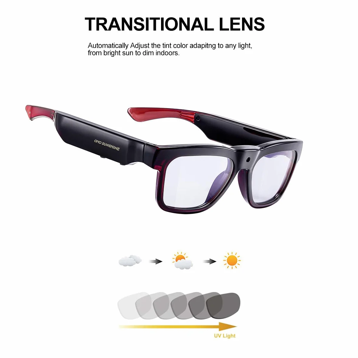 OhO sunshine Inteligentne okulary Bluetooth z nagrywaniem kamery 4K i pamięcią tłumaczenia w czasie rzeczywistym
