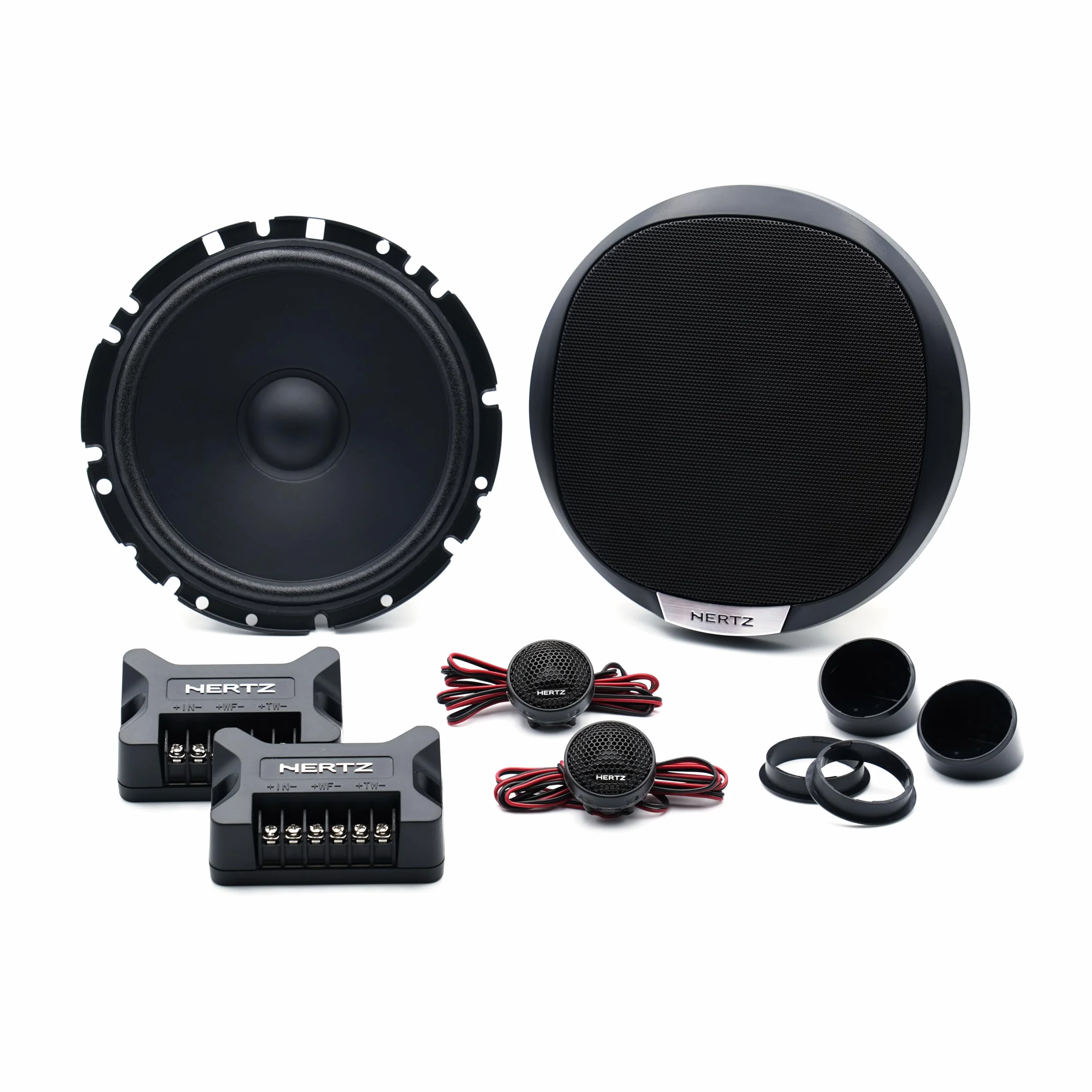 Hertz K 165 Fan Edition 2-drożny zestaw głośników niskotonowych 165/170 mm, 24 mm głośnik wysokotonowy i wbudowany crossover, 300 W Peak, 4 omy, kratki w zestawie i łatwa instalacja