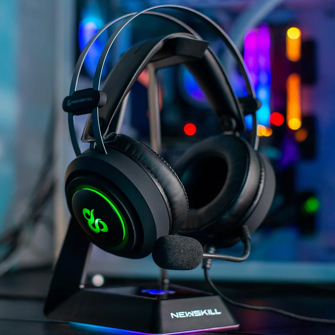 NEWSKILL Drakain V2 słuchawki do gier z kablem jack 3,5 mm i USB, dynamiczny RGB, elastyczny mikrofon, wieloplatformowy, czarny