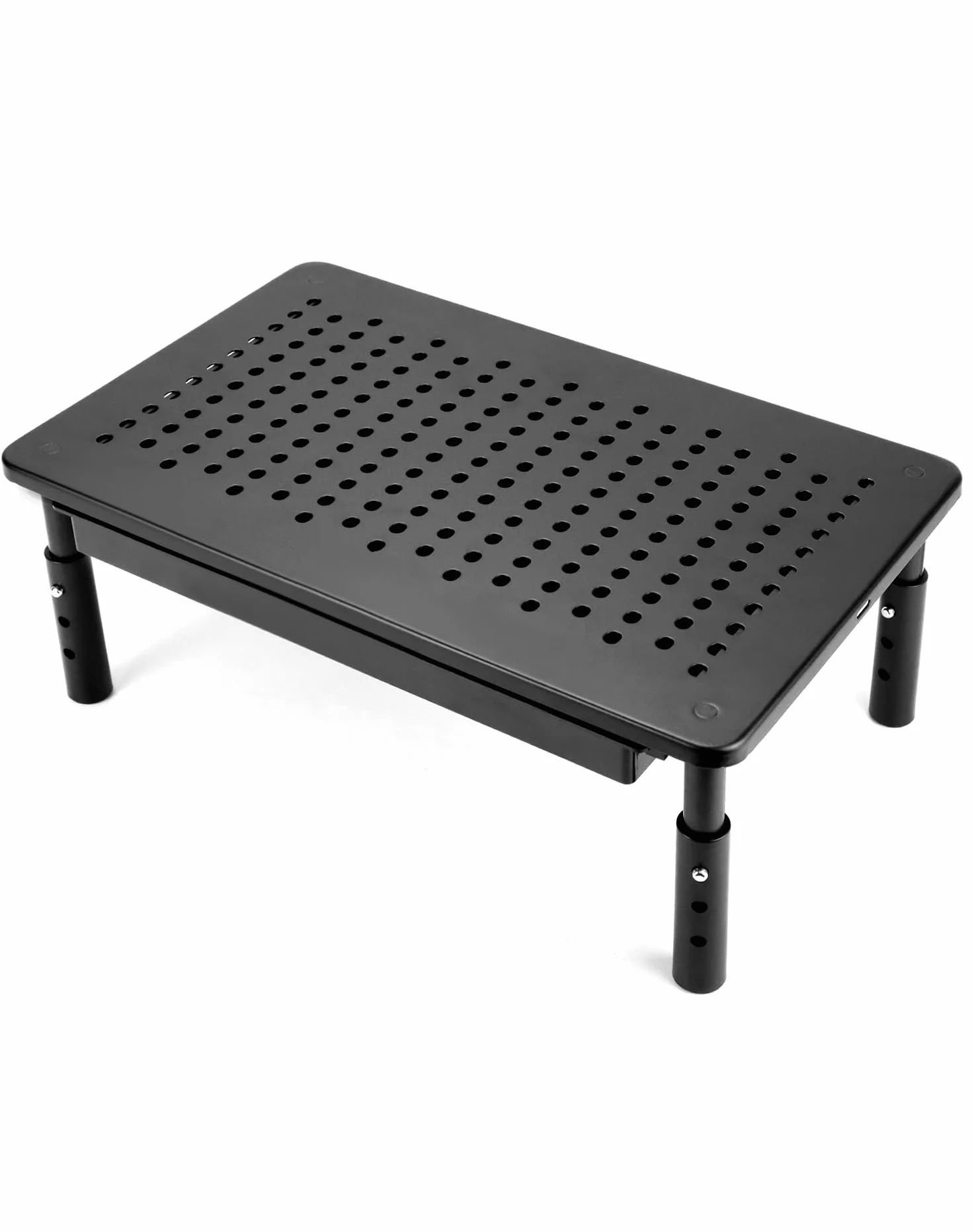 QWORK® Stojak pod monitor z szufladą, 3 poziomy regulacji, nośność 20 kg, do monitora komputera PC, laptopa, projektora, 37x23cm