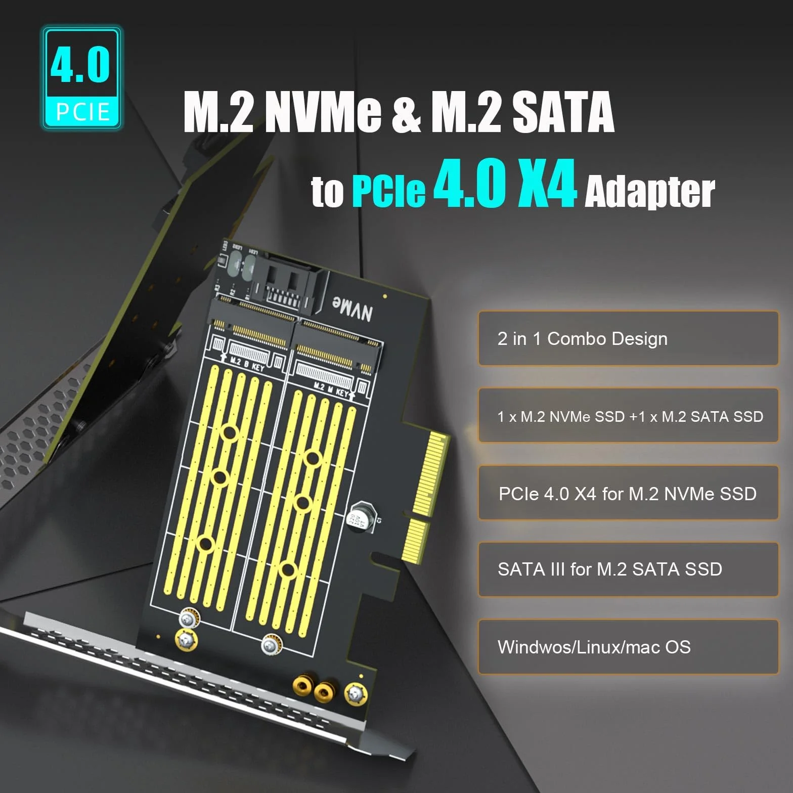 GLOTRENDS PA12 Adapter M.2 PCIe dla jednego dysku M.2 NVMe SSD i jednego dysku M.2 SATA SSD
