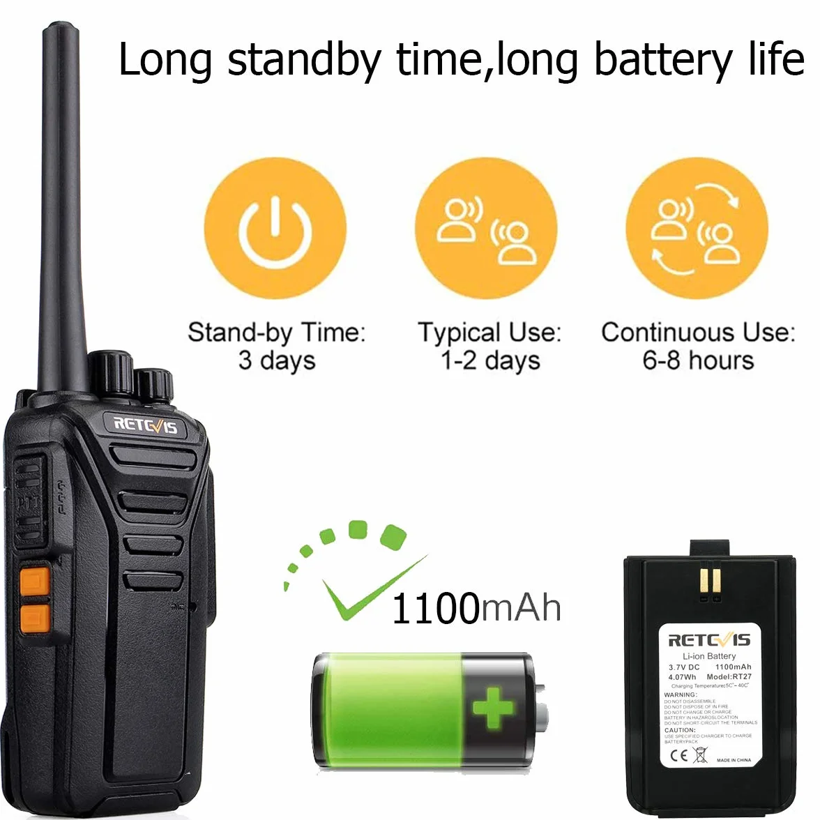 Retevis RT27 Handheld Walkie Talkies Akumulator Dalekiego Zasięgu 2-Drożny z CTCSS/DCS VOX do Airsoft Hiking Festival Planowanie Komunikacja Bezpieczeństwa (5 SztCzarny)